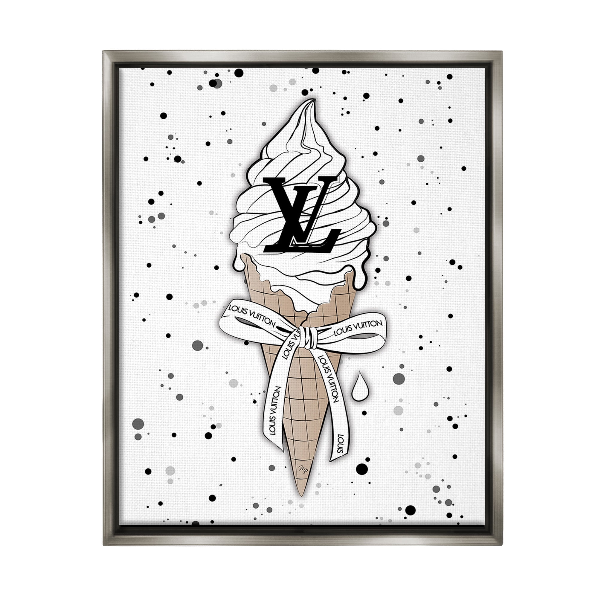 Stupell Industries Ice Cream on Modern Pattern Beauty & Fashion Painting Gray Floater Framed Canvas Art Print Wall Art, 17 x 21