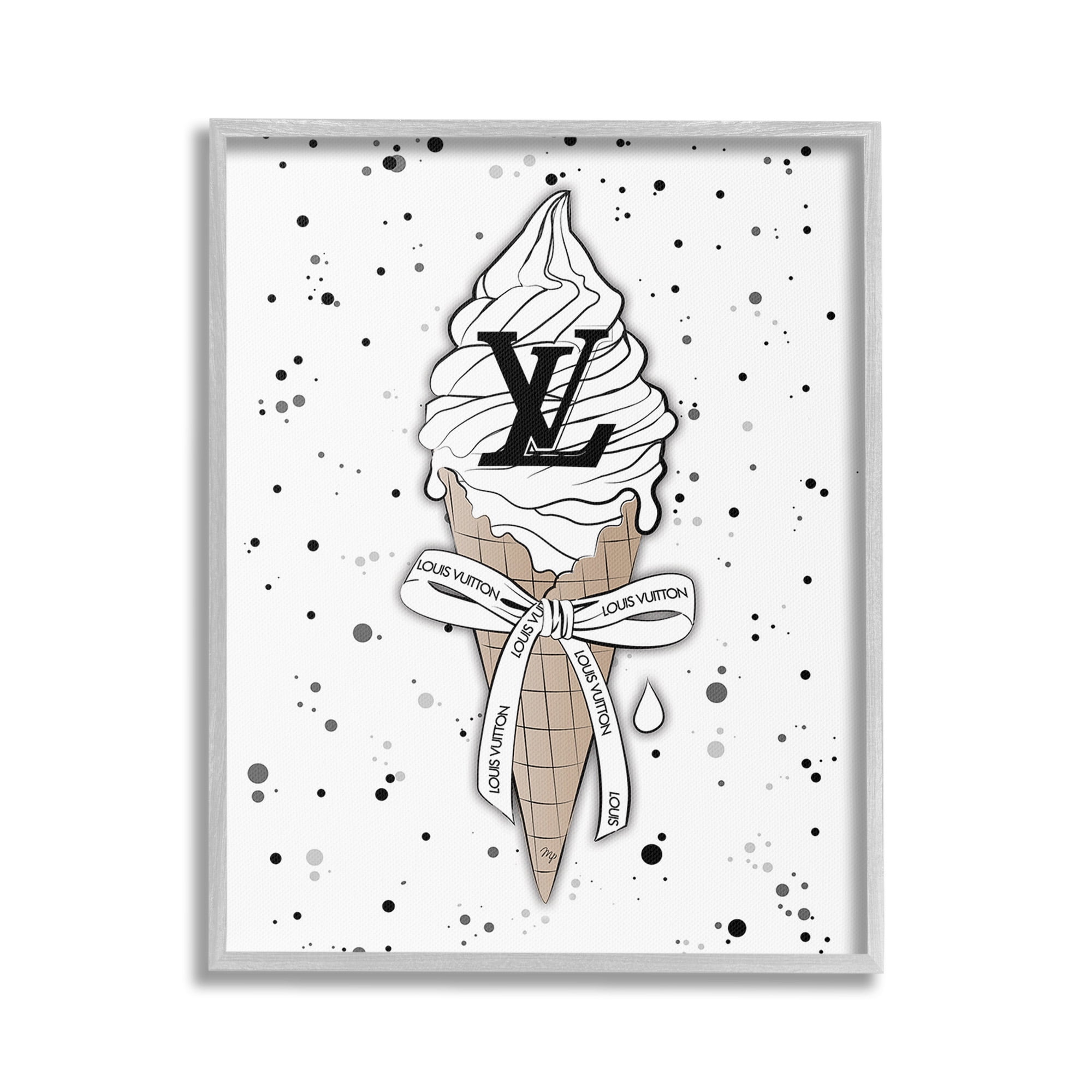 Stupell Industries Ice Cream on Modern Pattern Beauty & Fashion Painting Gray Framed Art Print Wall Art, 24 x 30