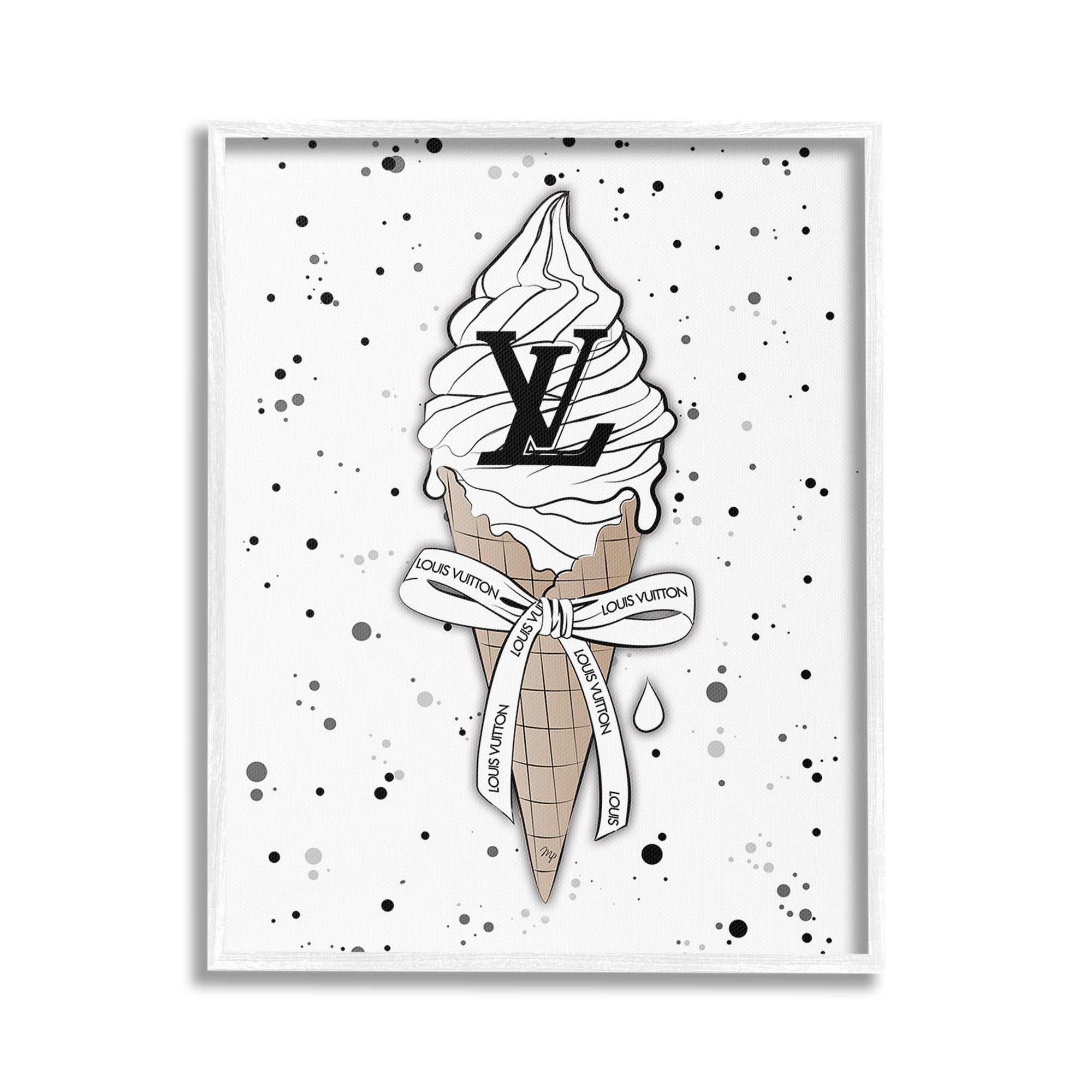 Stupell Industries Ice Cream on Modern Pattern Beauty & Fashion Painting White Framed Art Print Wall Art, 24 x 30