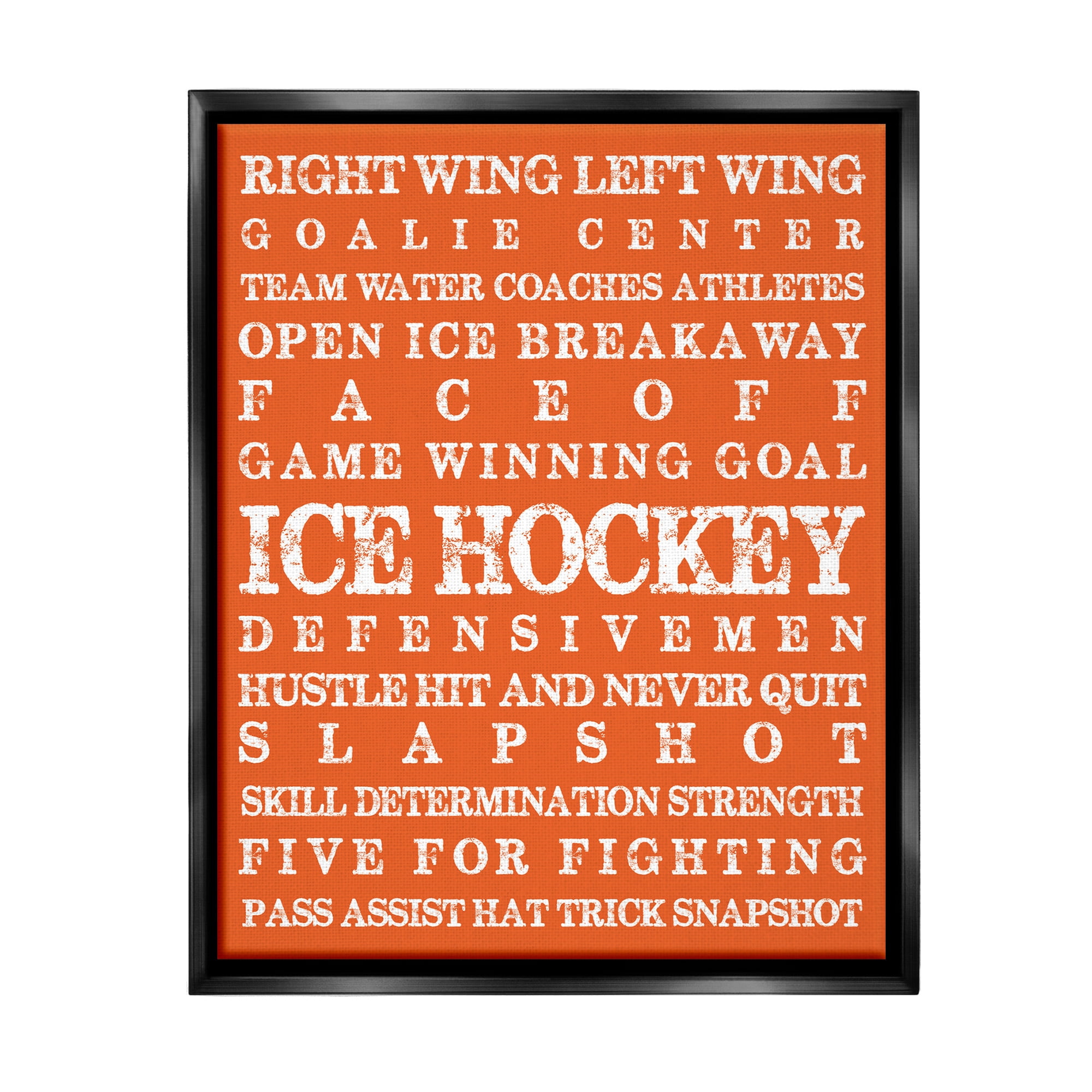 Stupell Industries Ice Hockey Phrases Sports Painting Black Floater Framed Canvas Art Print Wall Art, 25 x 31