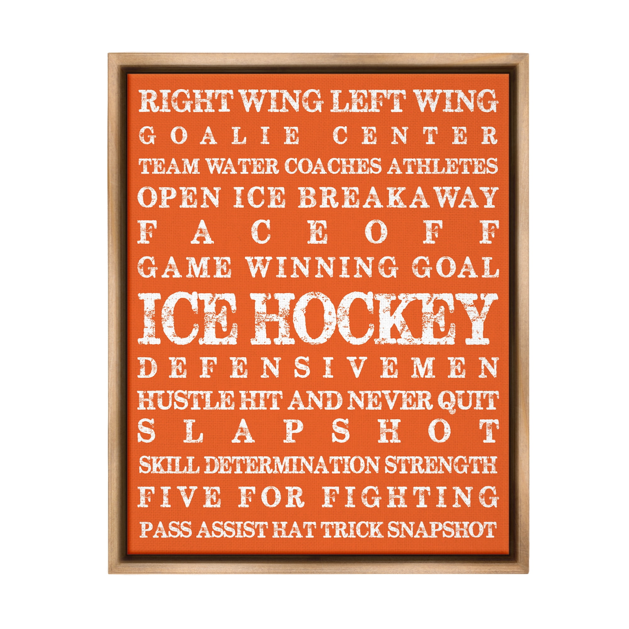 Stupell Industries Ice Hockey Phrases Sports Painting Brown Floater Framed Canvas Art Print Wall Art, 25 x 31