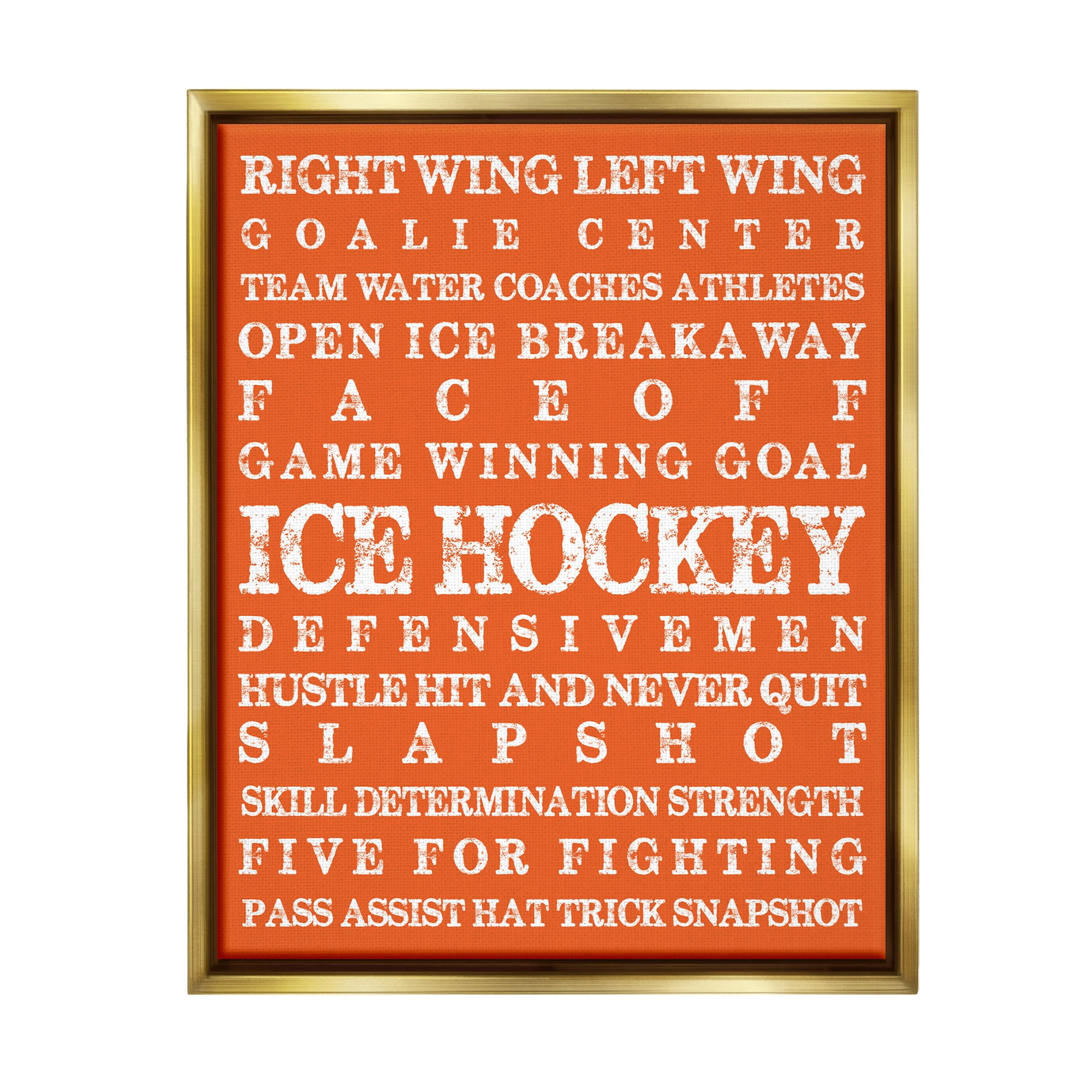 Stupell Industries Ice Hockey Phrases Sports Painting Gold Floater Framed Canvas Art Print Wall Art, 25 x 31