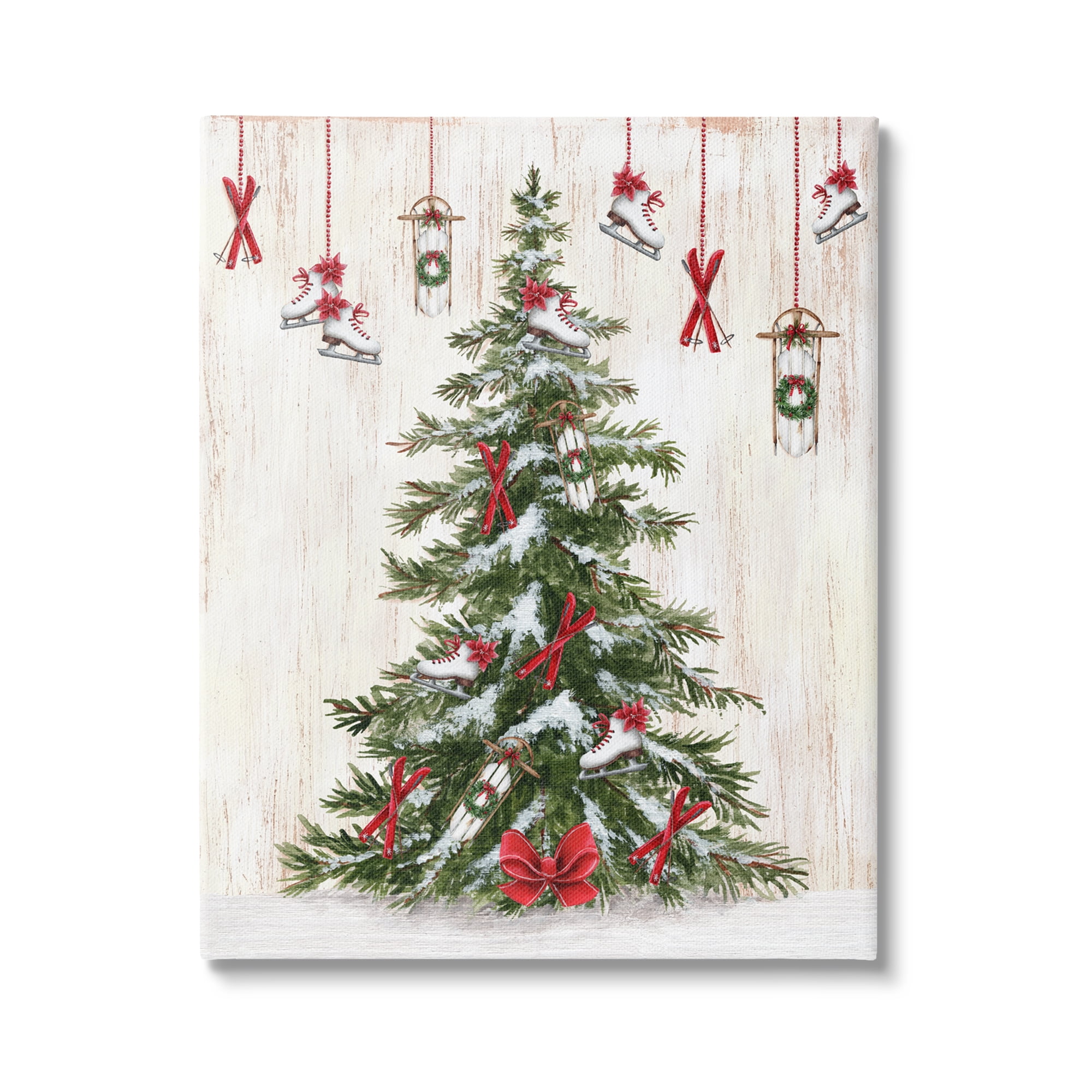 Stupell Industries Ice Skates & Sleds on Tree Holiday Painting Gallery Wrapped Canvas Art Print Wall Art, 24 x 30