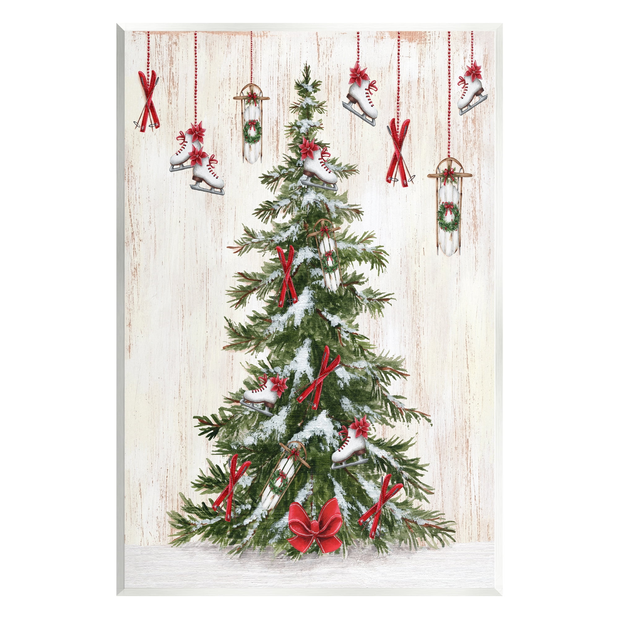 Stupell Industries Ice Skates & Sleds on Tree Holiday Painting Unframed Art Print Wall Art, 13 x 19