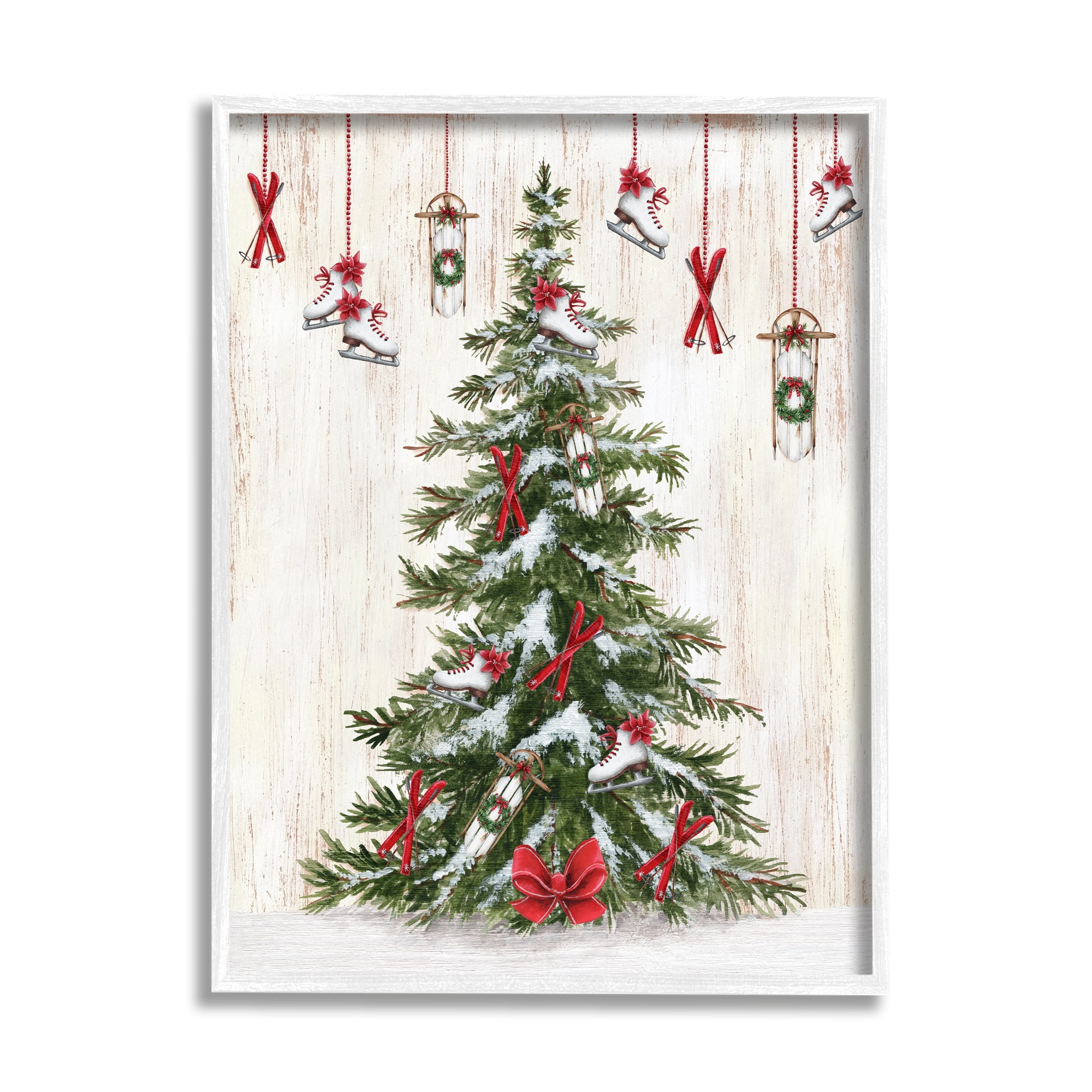 Stupell Industries Ice Skates & Sleds on Tree Holiday Painting White Framed Art Print Wall Art, 16 x 20