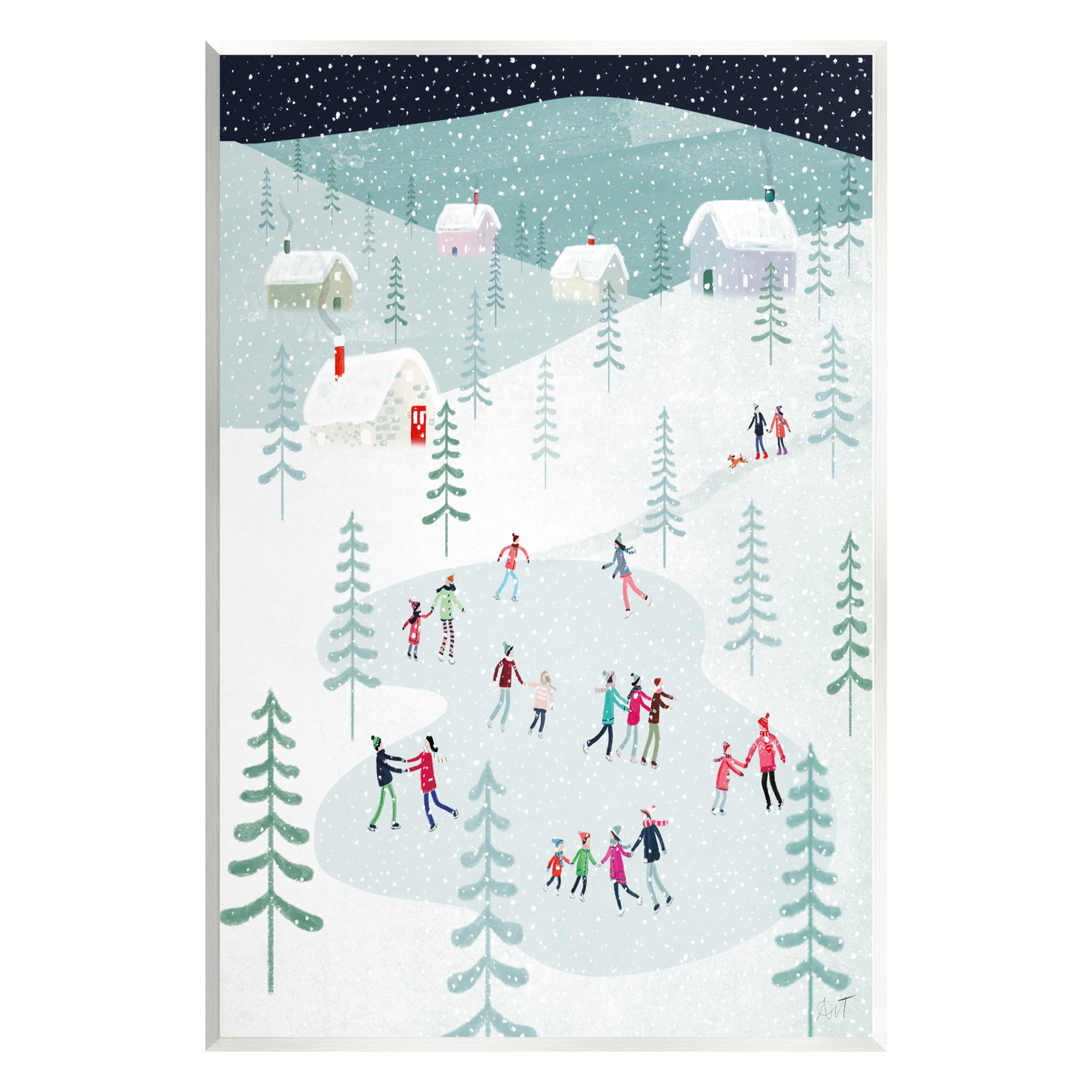 Stupell Industries Ice Skating Families Snowfall Holiday Painting Unframed Art Print Wall Art