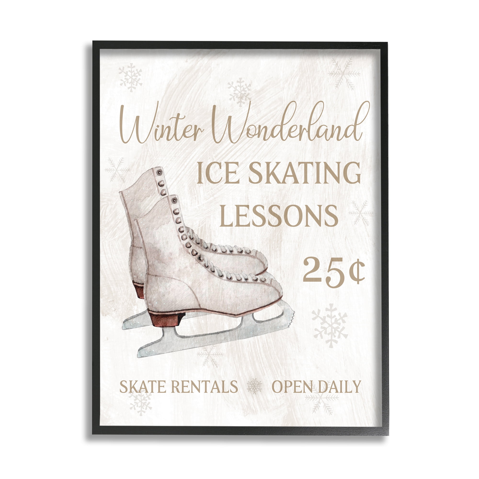 Stupell Industries Ice Skating Lessons Sign Holiday Painting Black Framed Art Print Wall Art, 24 x 30