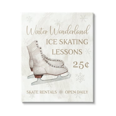 Stupell Industries Ice Skating Lessons Sign Holiday Painting Gallery Wrapped Canvas Art Print Wall Art, 16 x 20
