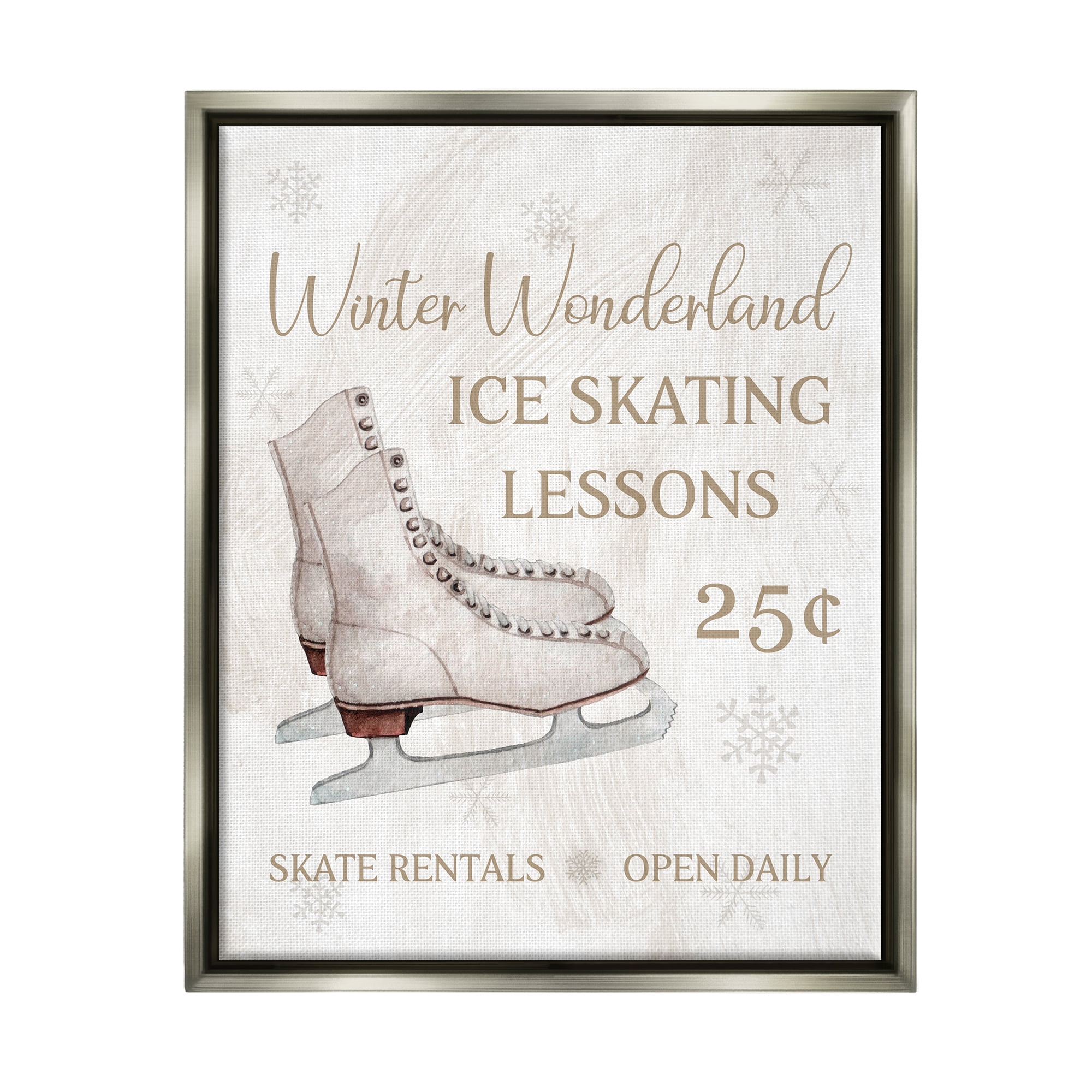 Stupell Industries Ice Skating Lessons Sign Holiday Painting Gray Floater Framed Canvas Art Print Wall Art, 17 x 21