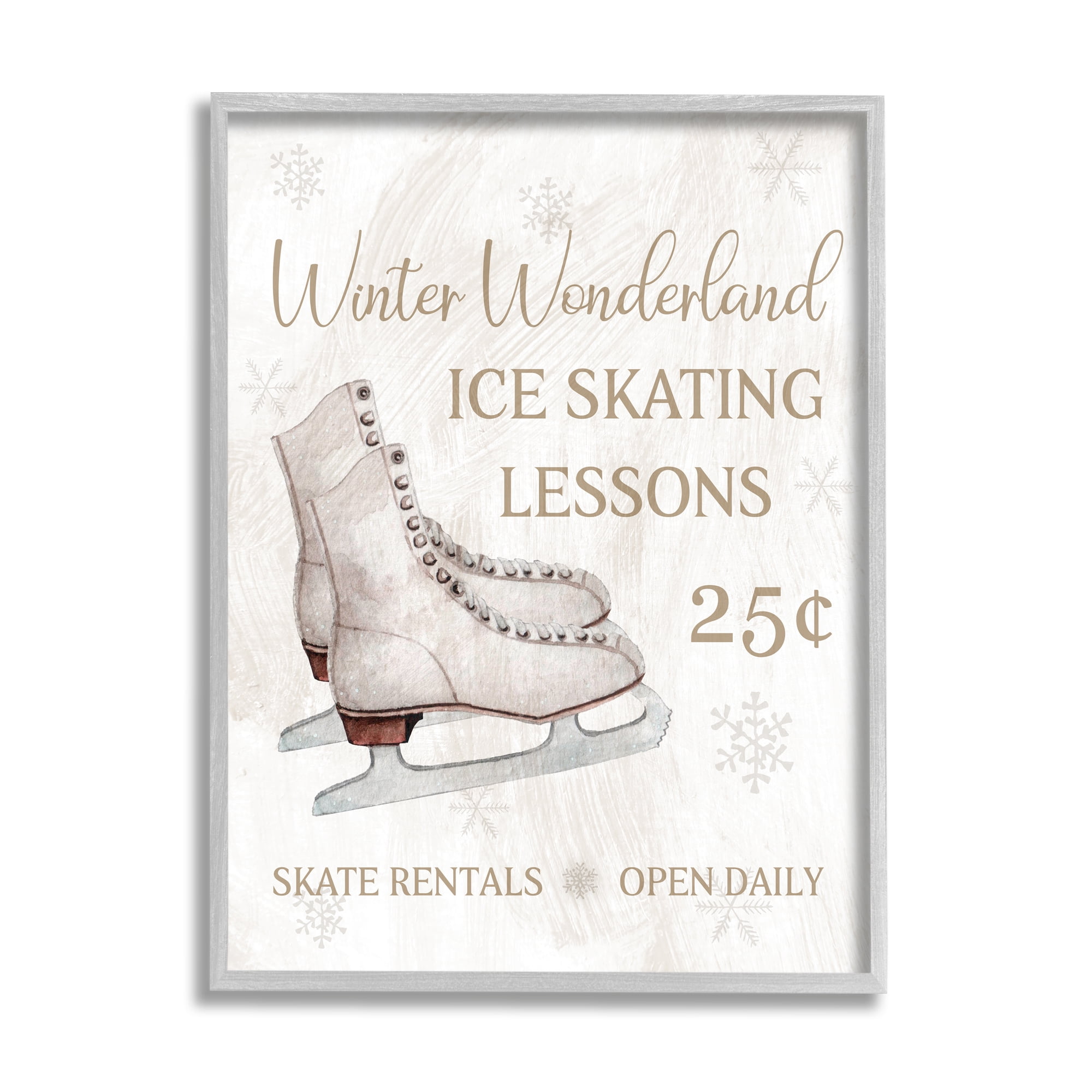 Stupell Industries Ice Skating Lessons Sign Holiday Painting Gray Framed Art Print Wall Art, 24 x 30