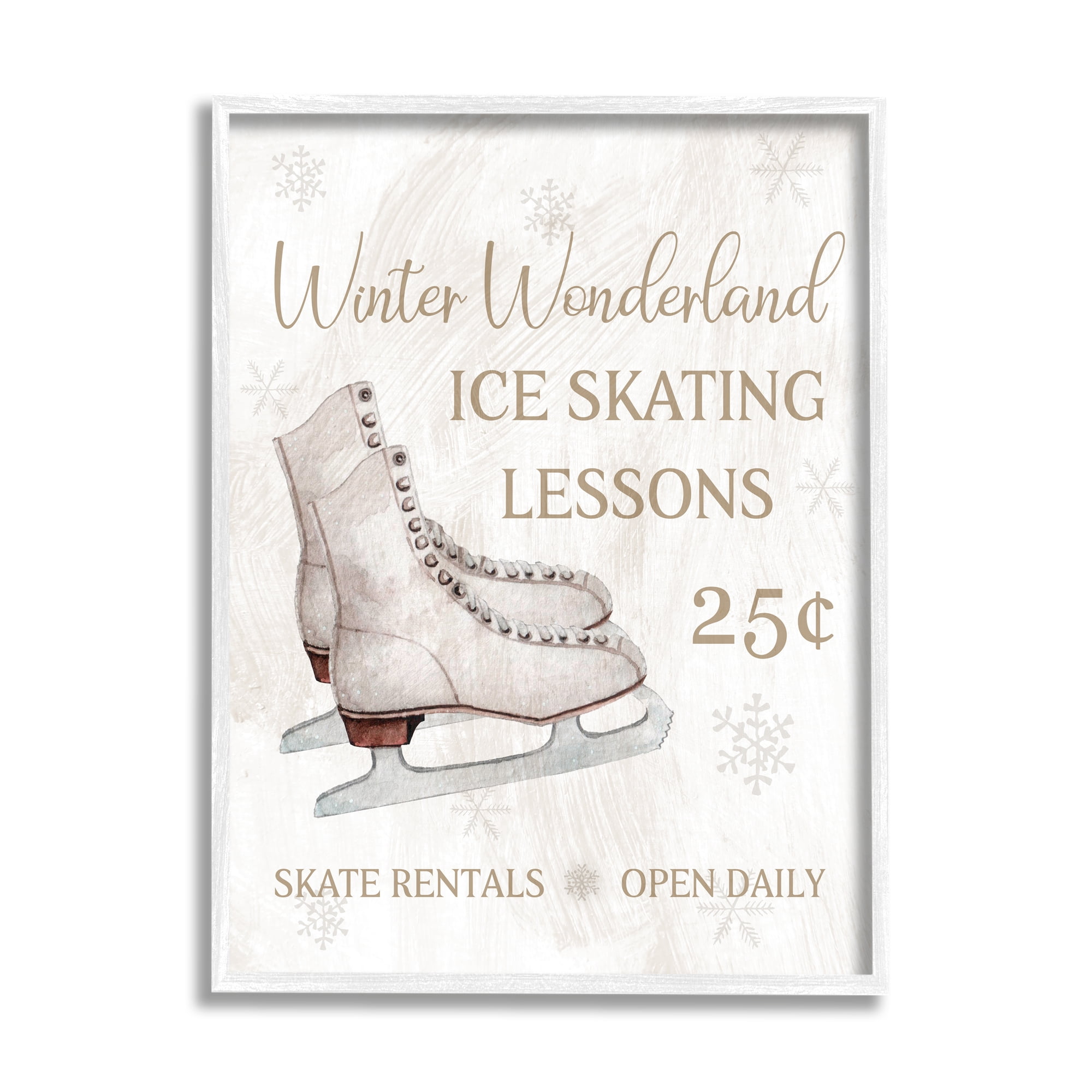 Stupell Industries Ice Skating Lessons Sign Holiday Painting White Framed Art Print Wall Art, 16 x 20