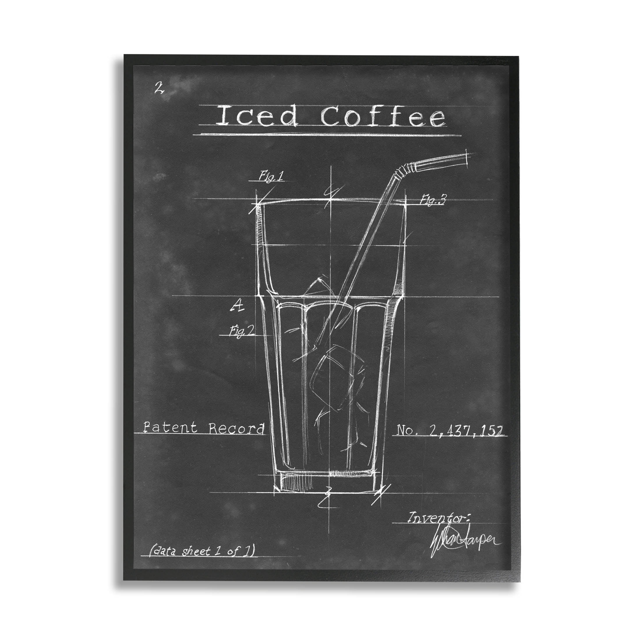 Stupell Industries Iced Coffee Patent Diagram Chart Graphic Art Black Framed Art Print Wall Art, Design by Ethan Harper