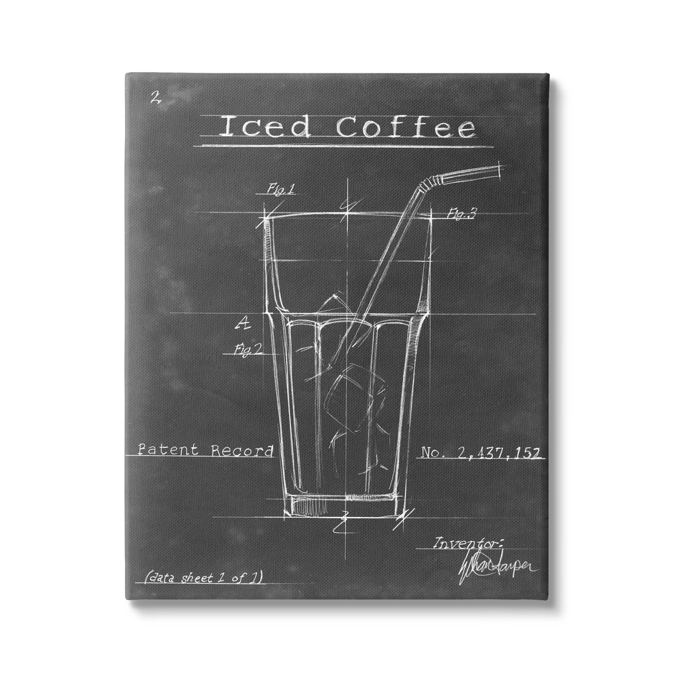 Stupell Industries Iced Coffee Patent Diagram Chart Graphic Art Gallery Wrapped Canvas Print Wall Art, Design by Ethan Harper