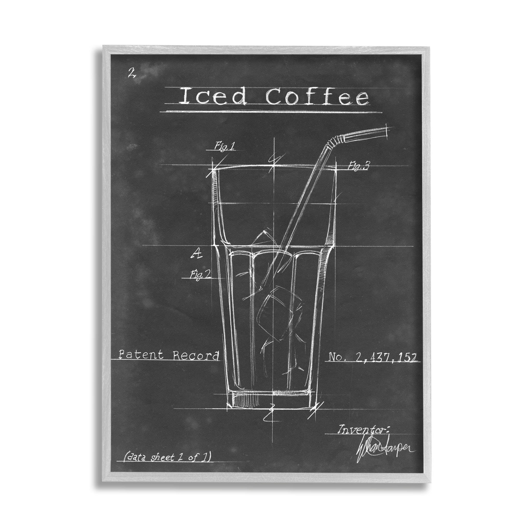 Stupell Industries Iced Coffee Patent Diagram Chart Graphic Art Gray Framed Art Print Wall Art, Design by Ethan Harper