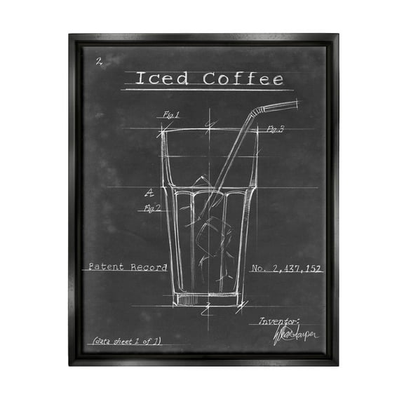 Stupell Industries Iced Coffee Patent Diagram Chart Graphic Art Jet Black Floating Framed Canvas Print Wall Art, Design by Ethan Harper