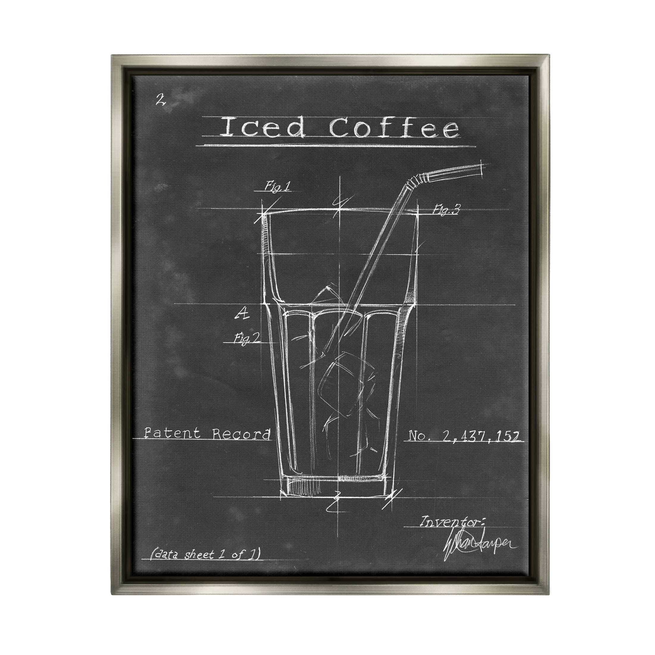 Stupell Industries Iced Coffee Patent Diagram Chart Graphic Art Luster Gray Floating Framed Canvas Print Wall Art, Design by Ethan Harper