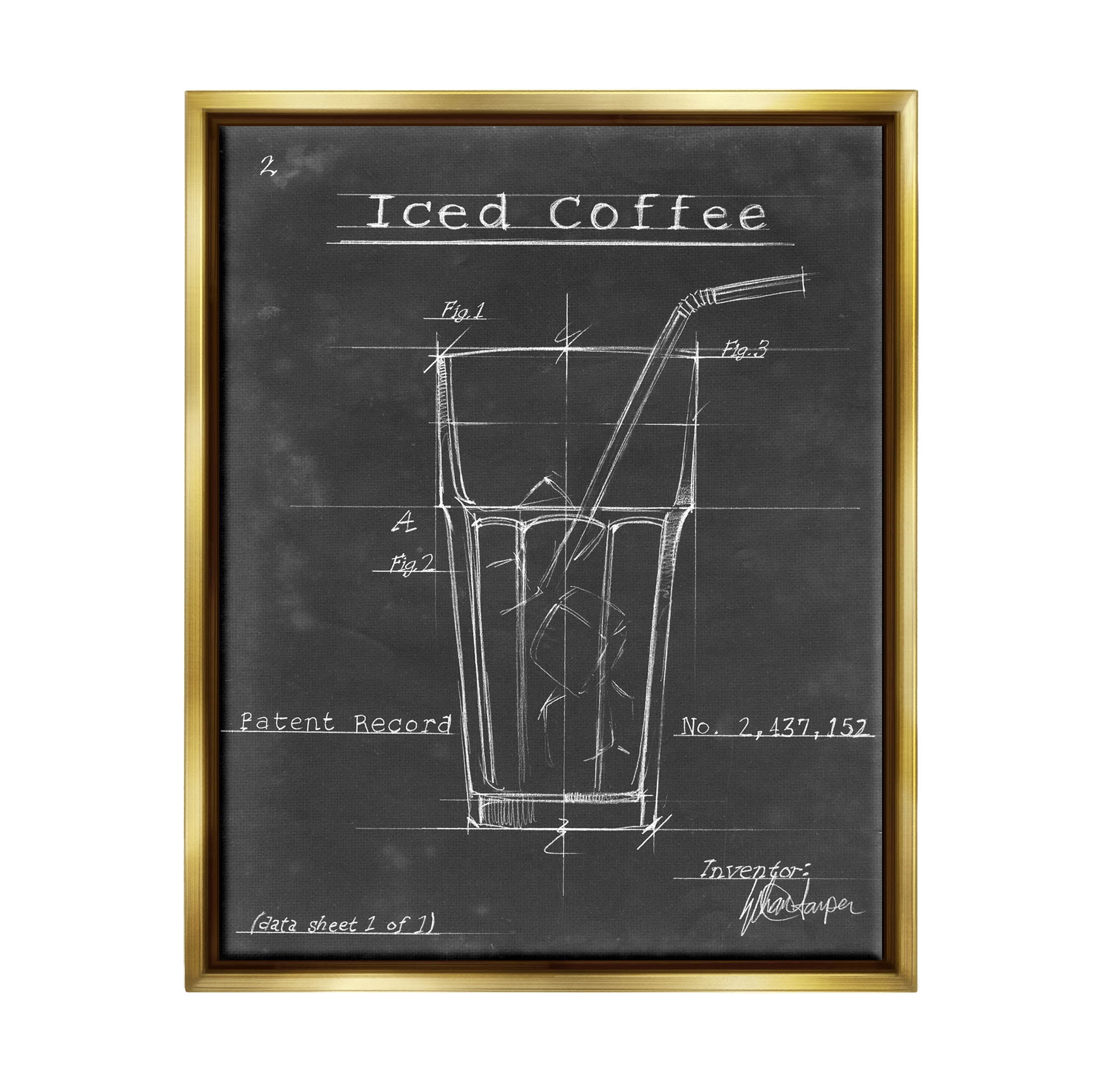 Stupell Industries Iced Coffee Patent Diagram Chart Graphic Art Metallic Gold Floating Framed Canvas Print Wall Art, Design by Ethan Harper