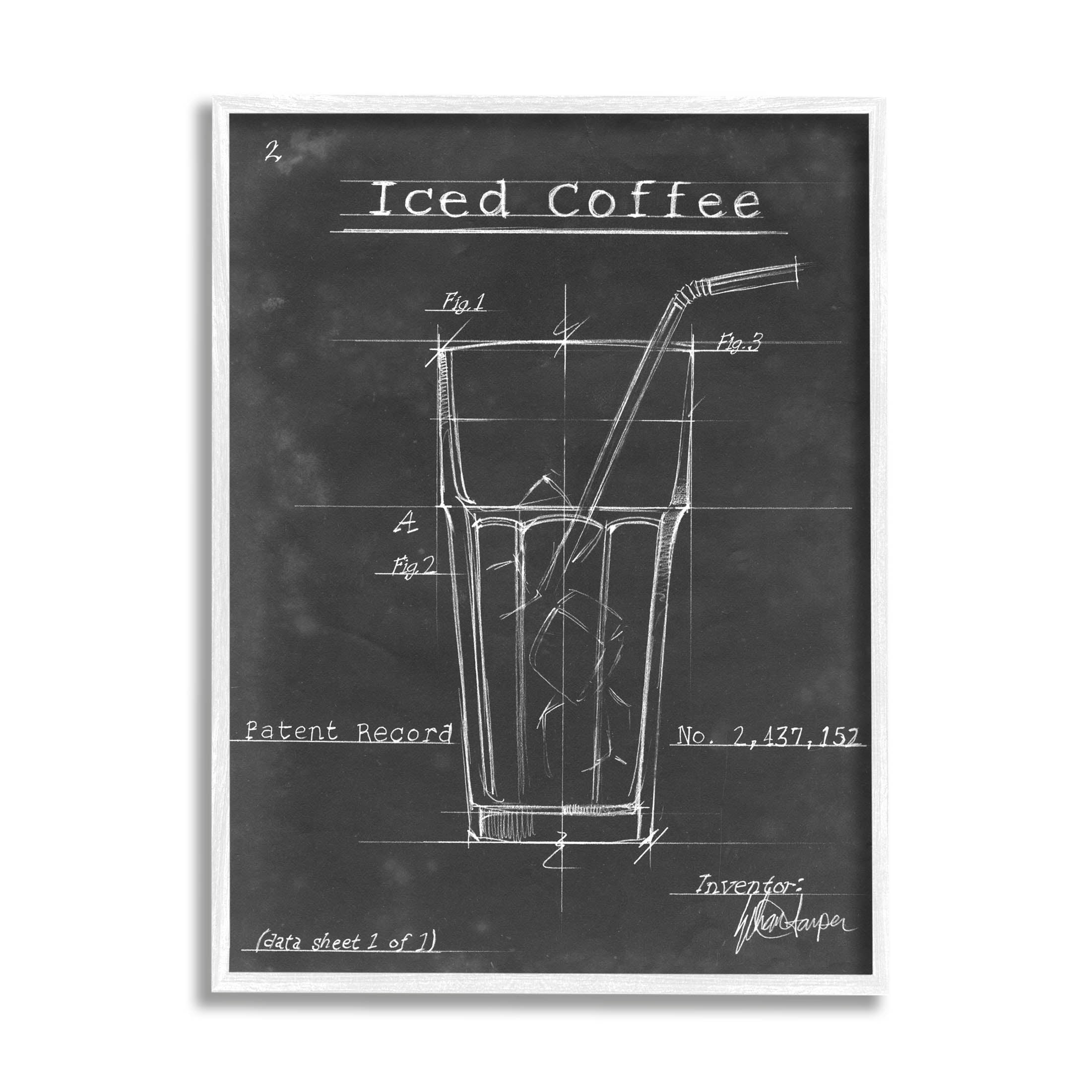 Stupell Industries Iced Coffee Patent Diagram Chart Graphic Art White Framed Art Print Wall Art, Design by Ethan Harper