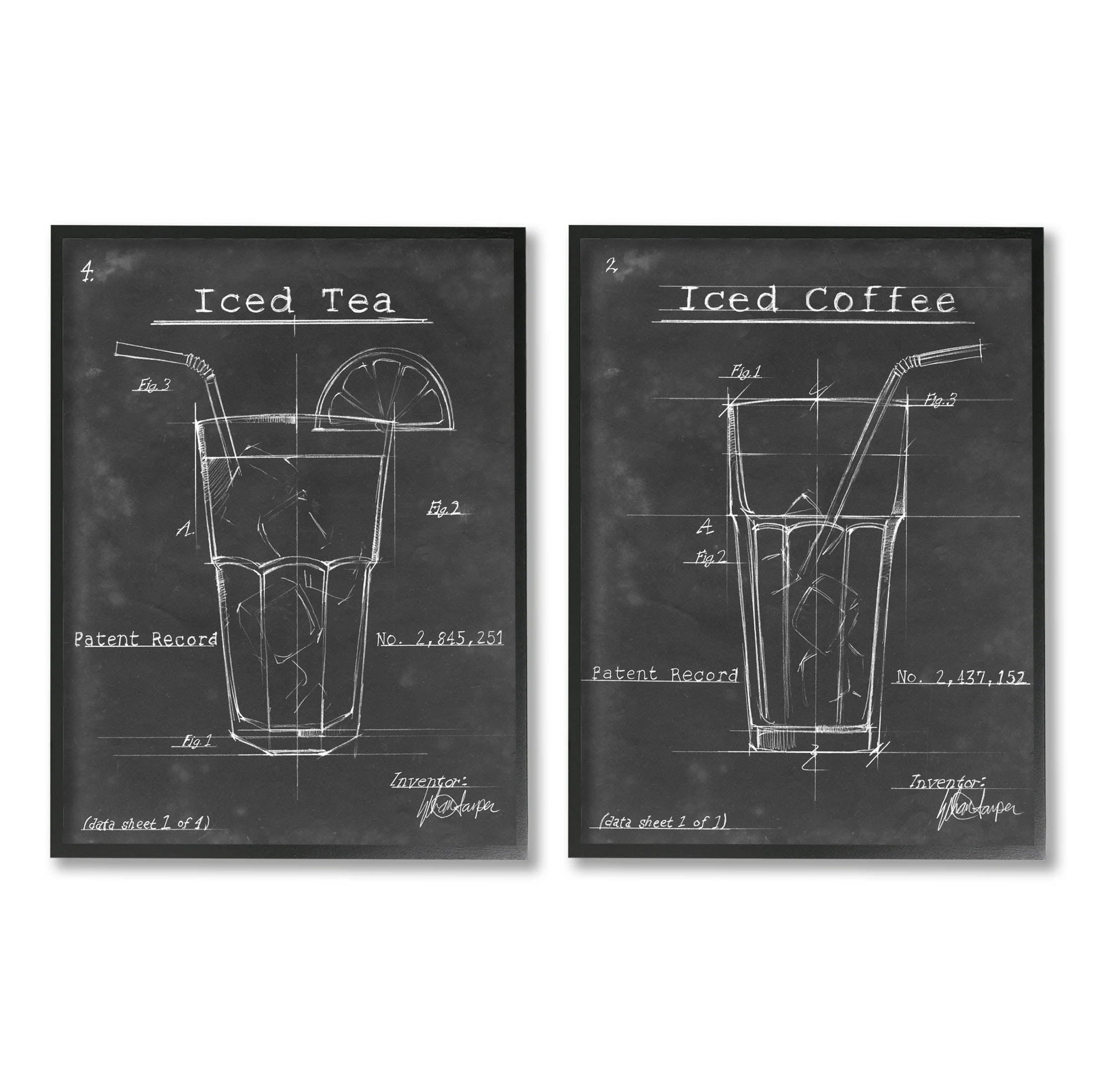 Stupell Industries Iced Coffee & Tea Diagram Graphic Art Black Framed Art Print Wall Art, Set of 2, Design by Ethan Harper