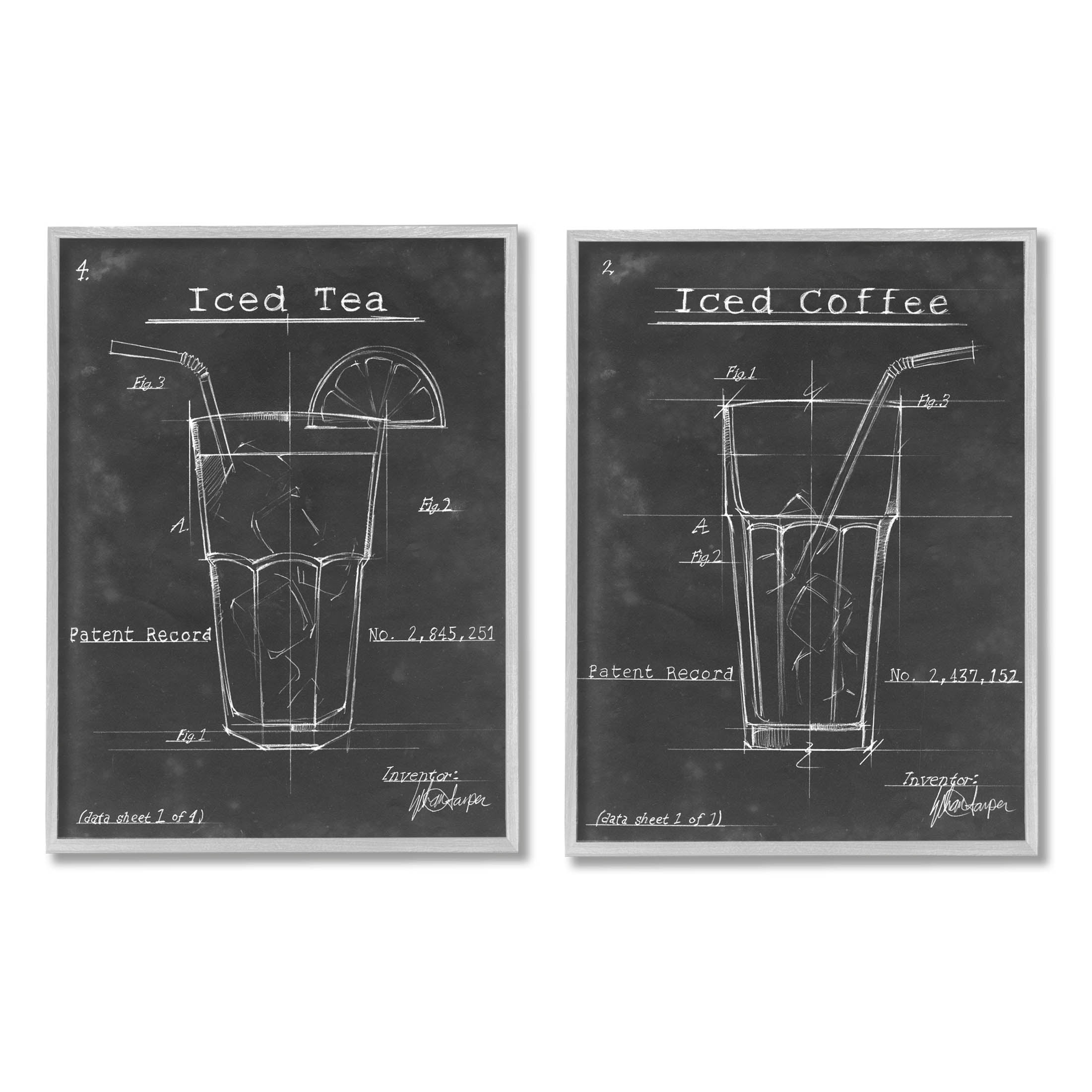 Stupell Industries Iced Coffee & Tea Diagram Graphic Art Gray Framed Art Print Wall Art, Set of 2, Design by Ethan Harper
