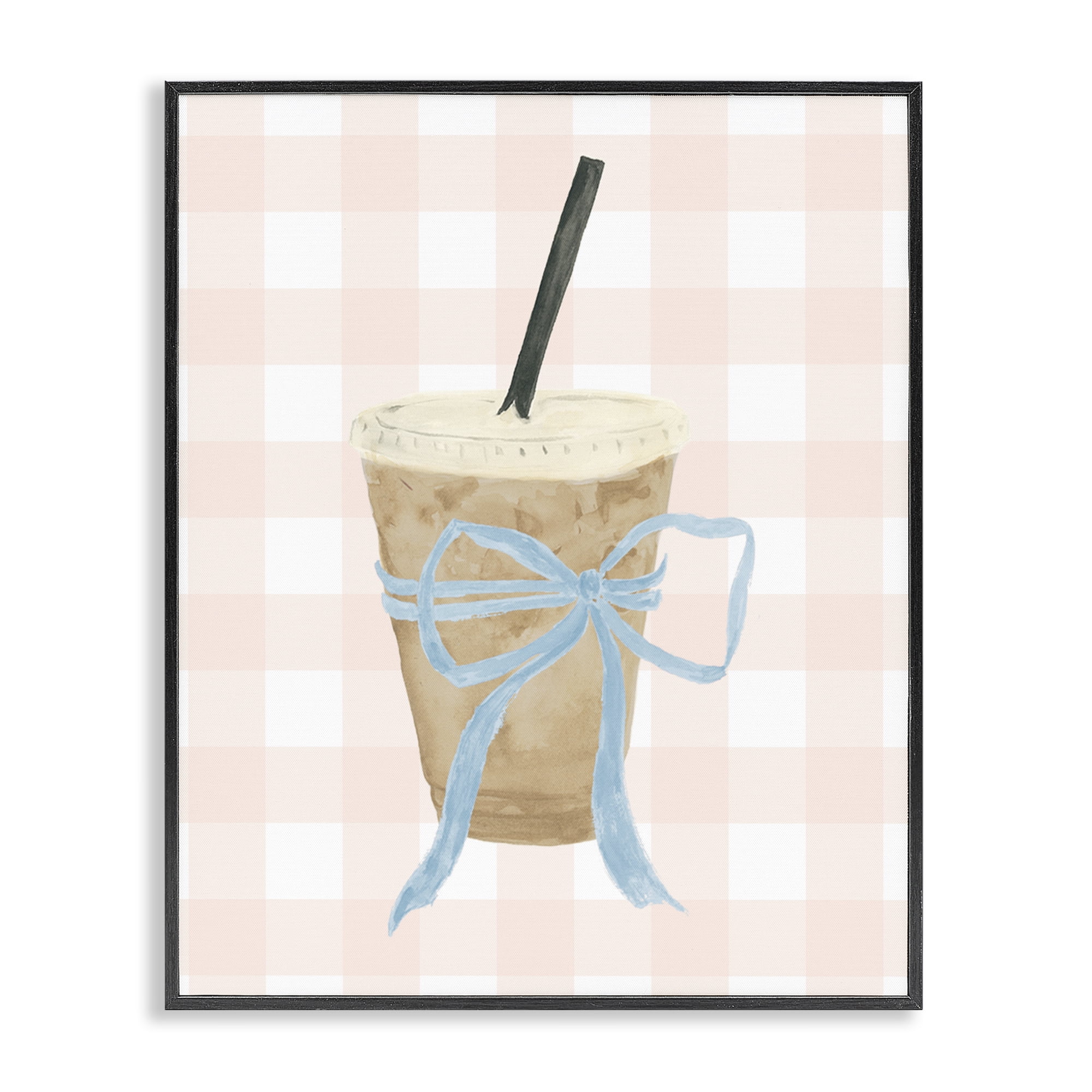 Stupell Industries Iced Coffee on Gingham Black Framed Giclee Art, design by Lucille Price