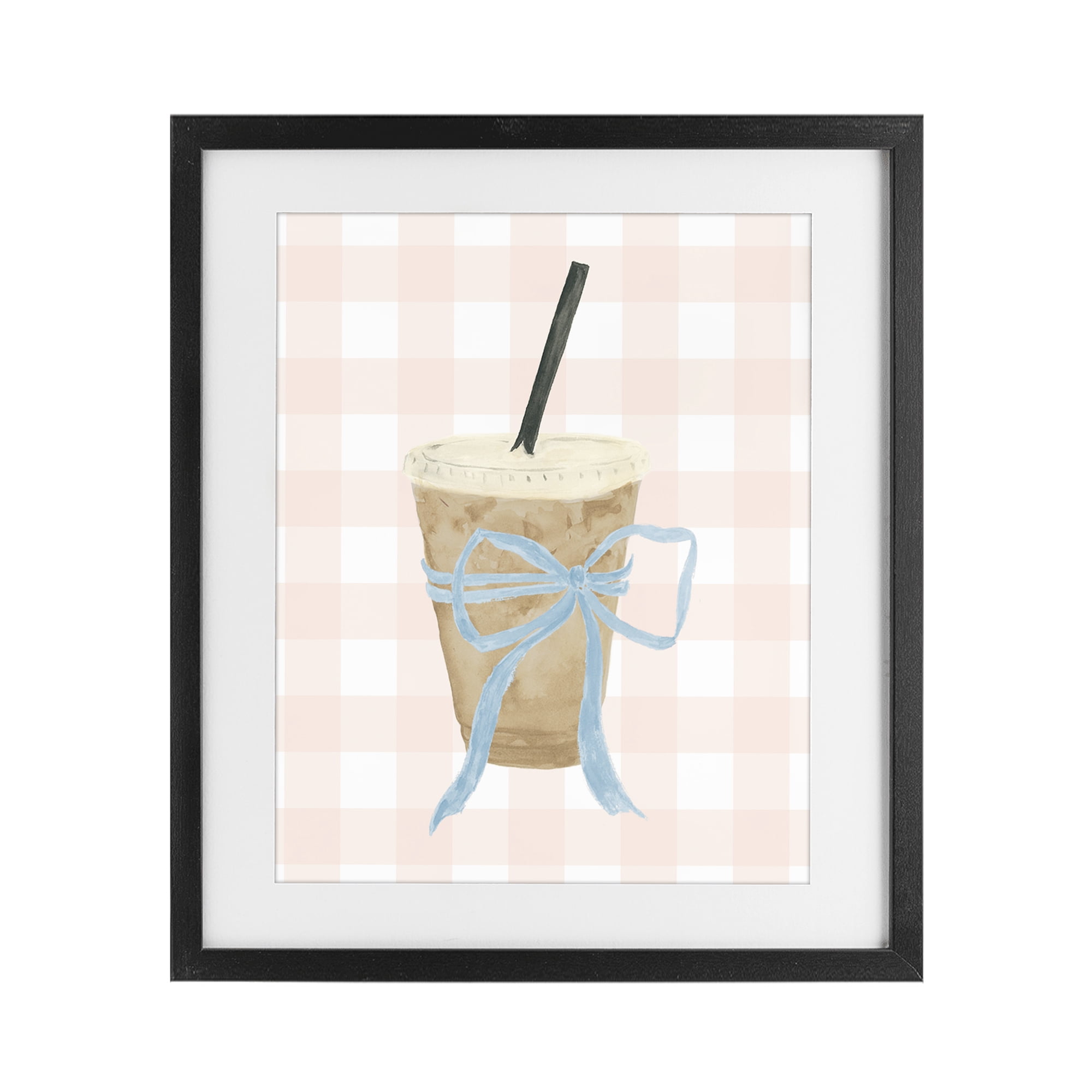 Stupell Industries Iced Coffee on Gingham Black Framed Print Under Glass, design by Lucille Price