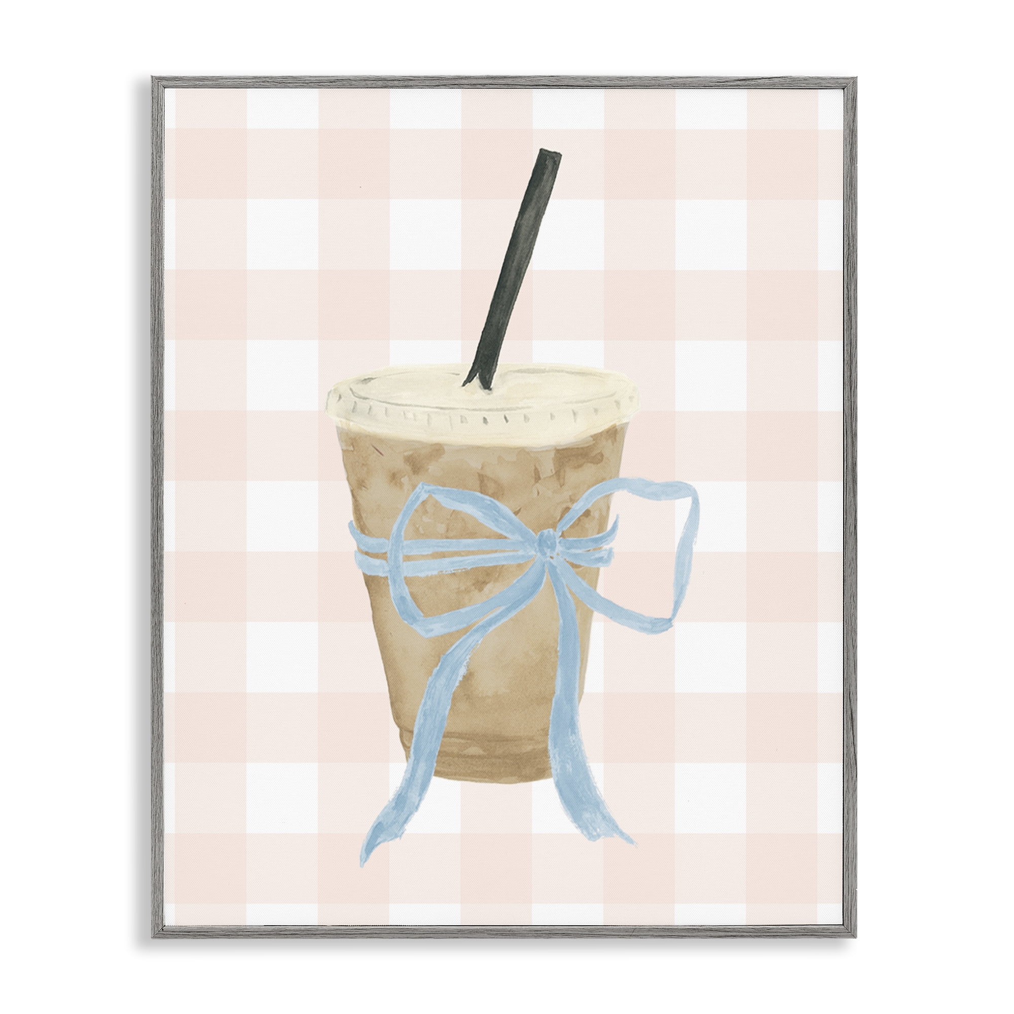 Stupell Industries Iced Coffee on Gingham Gray Framed Giclee Art, design by Lucille Price