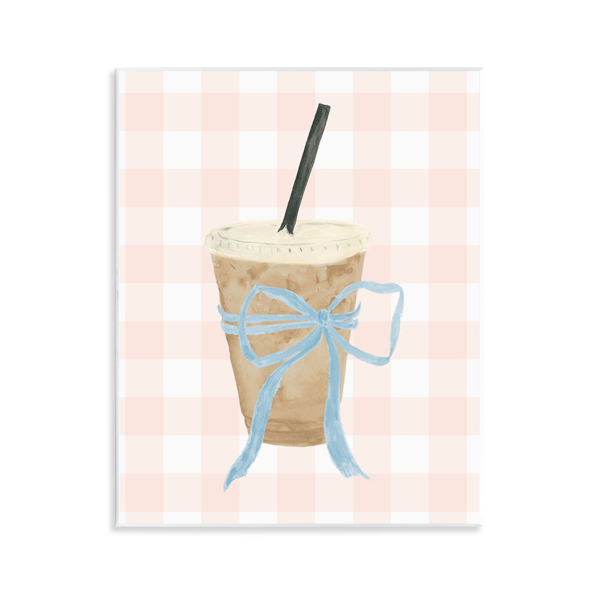 Stupell Industries Iced Coffee on Gingham Wall Plaque Art, design by Lucille Price