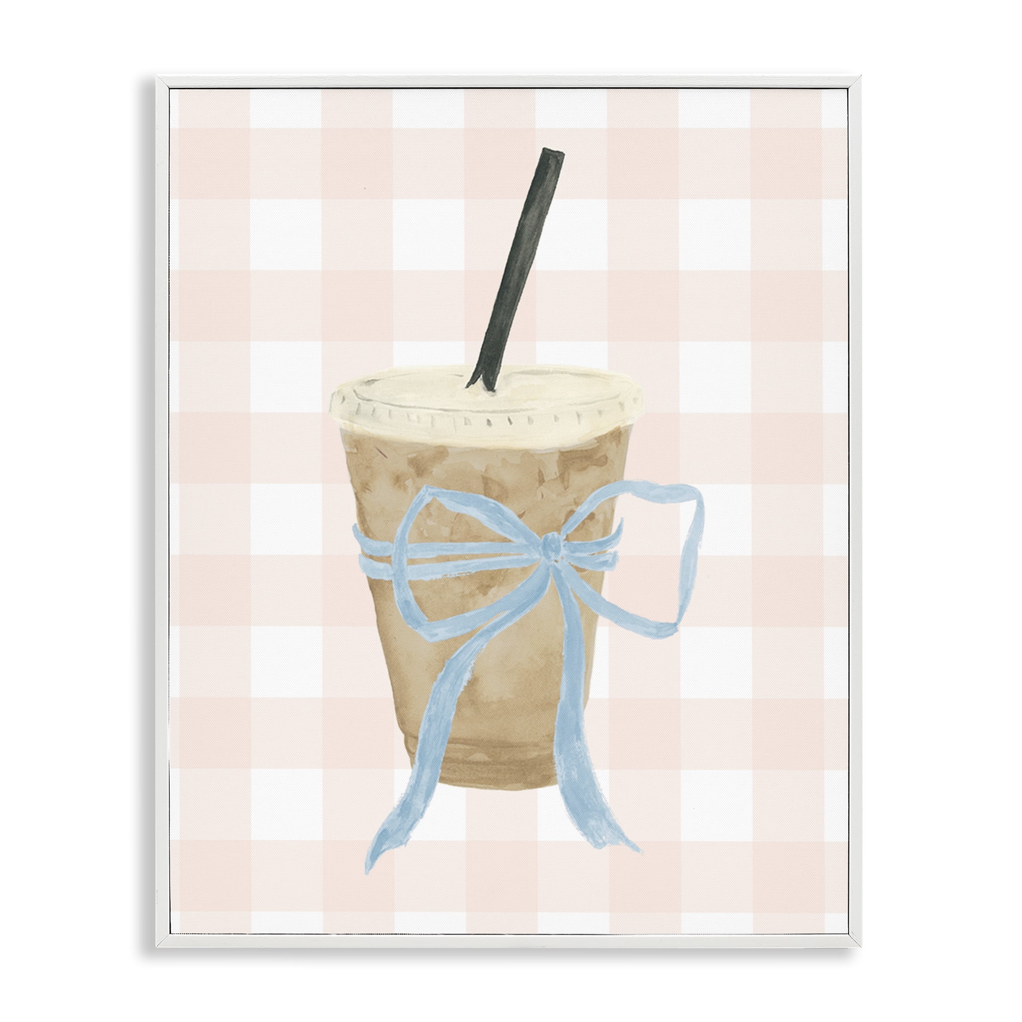 Stupell Industries Iced Coffee on Gingham White Framed Giclee Art, design by Lucille Price