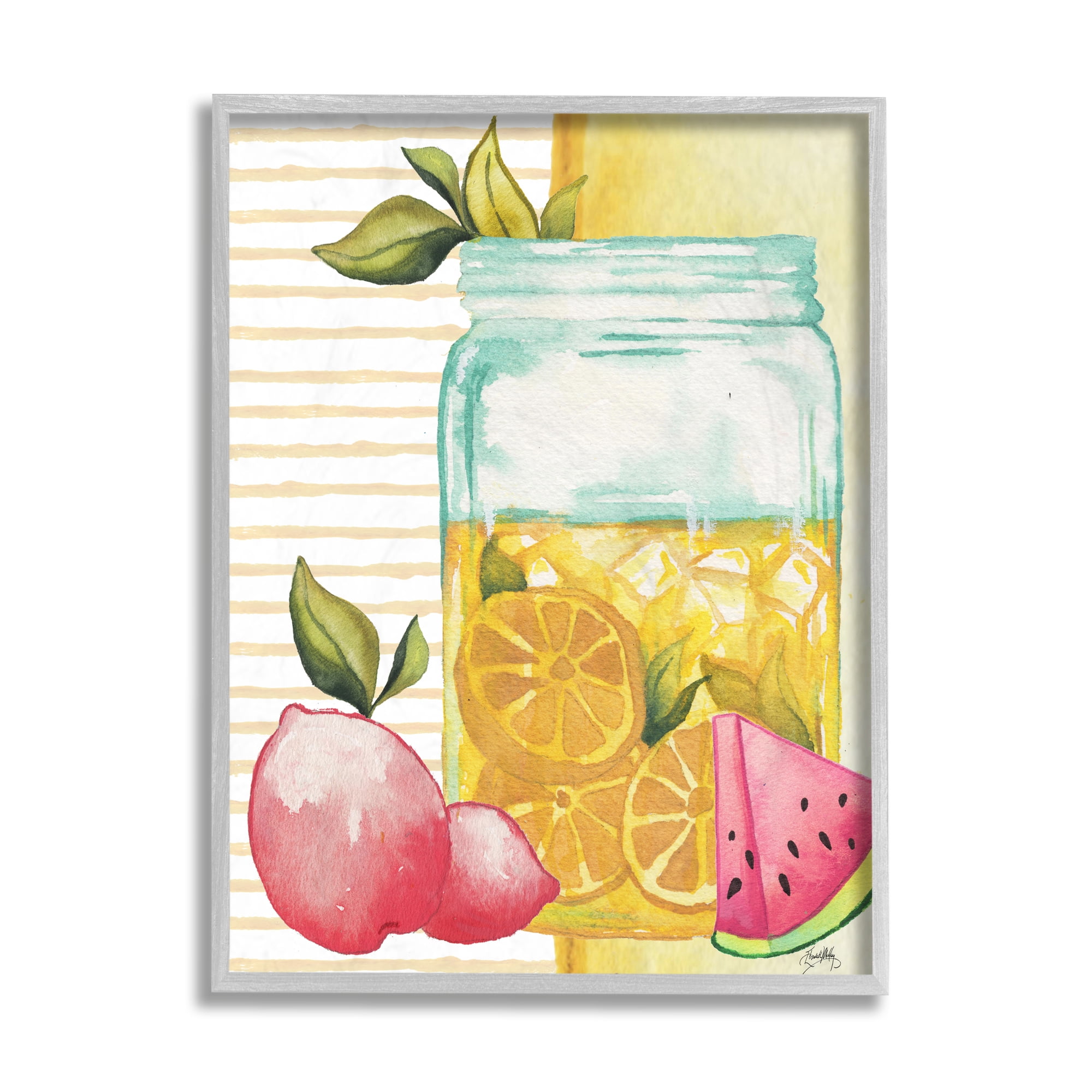 Stupell Industries Iced Lemonade Pitcher Abstract Pink Lemon Fruit Gray Framed by Elizabeth Medley
