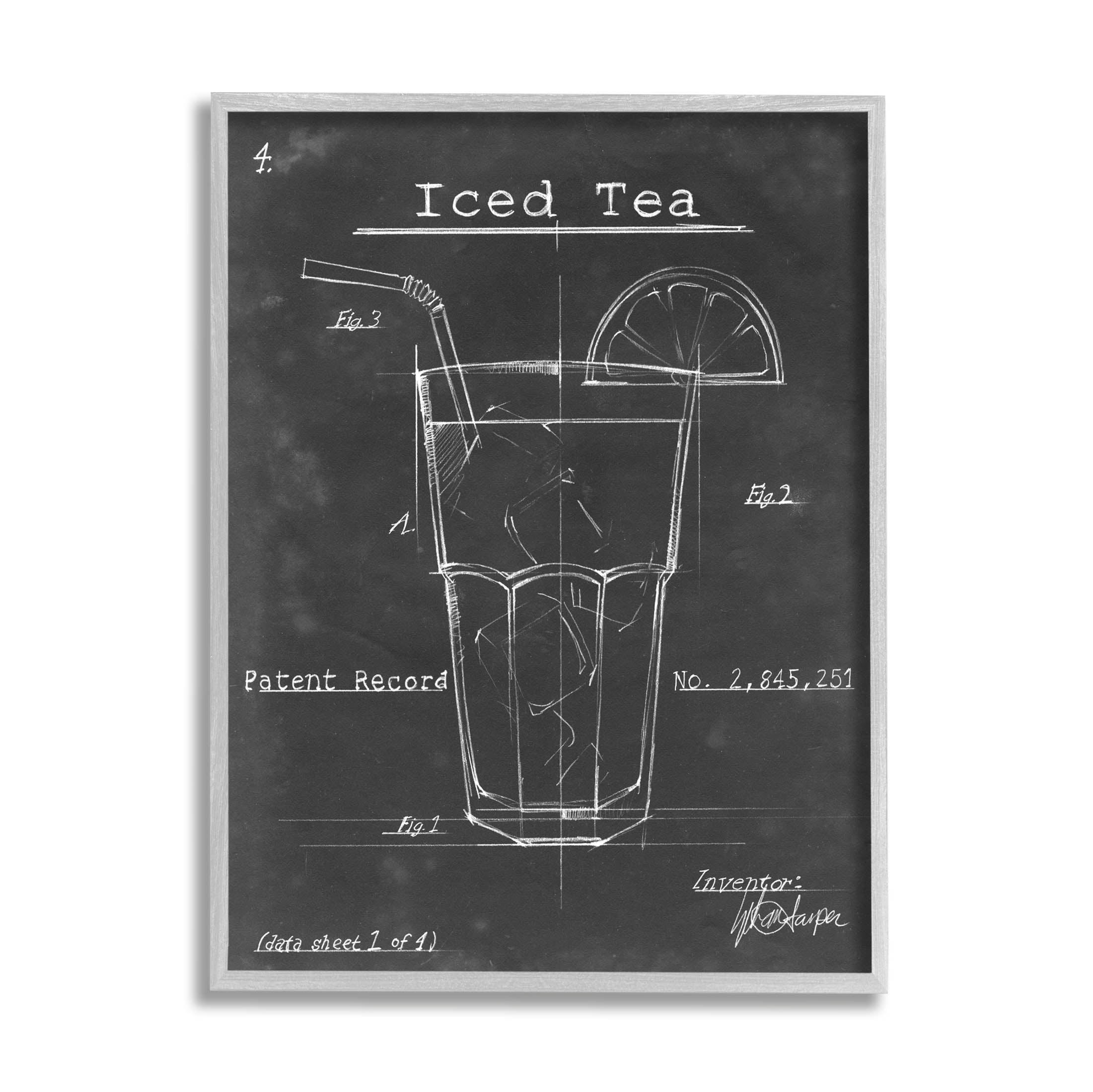 Stupell Industries Iced Tea Patent Diagram Beverage Graphic Art Gray Framed Art Print Wall Art, Design by Ethan Harper