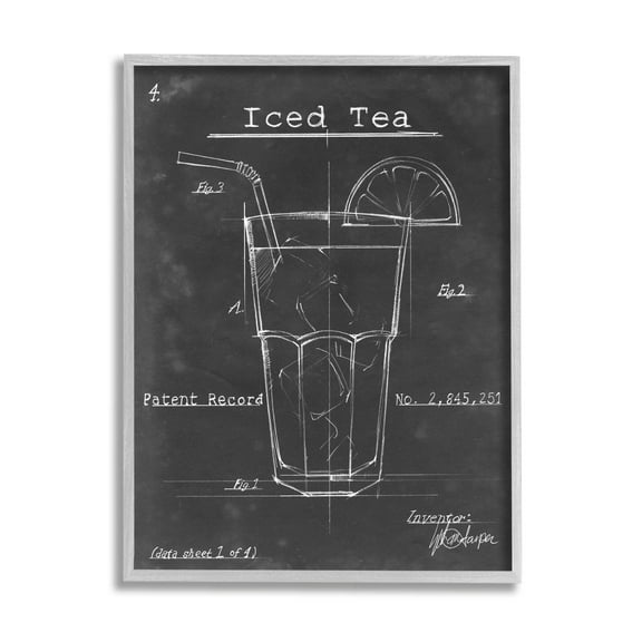 Stupell Industries Iced Tea Patent Diagram Beverage Graphic Art Gray Framed Art Print Wall Art, Design by Ethan Harper