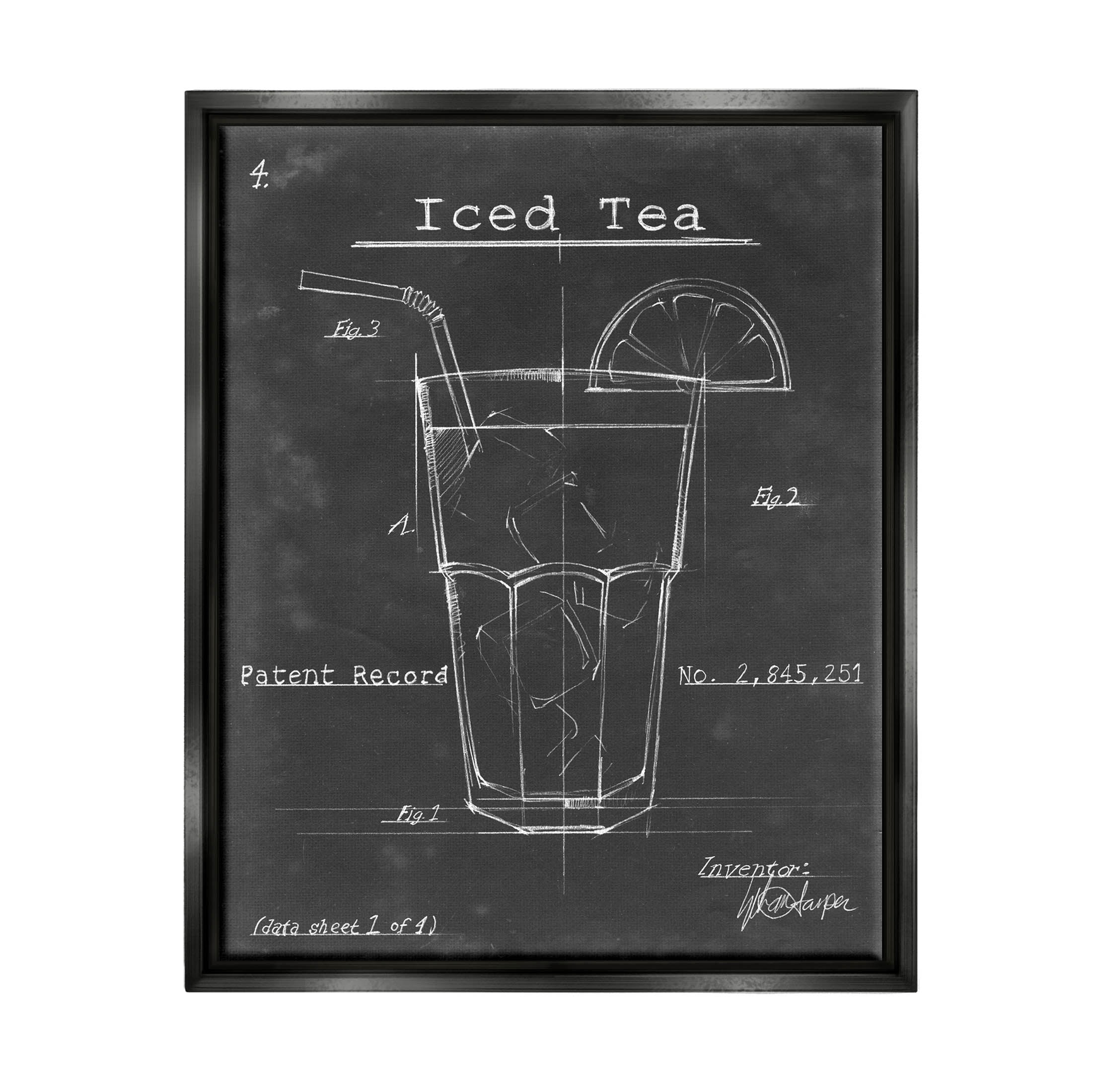 Stupell Industries Iced Tea Patent Diagram Beverage Graphic Art Jet Black Floating Framed Canvas Print Wall Art, Design by Ethan Harper