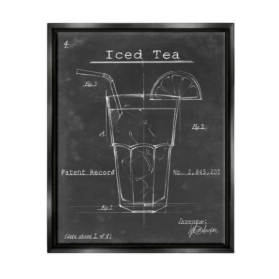 Stupell Industries Iced Tea Patent Diagram Beverage Graphic Art Jet Black Floating Framed Canvas Print Wall Art, Design by Ethan Harper