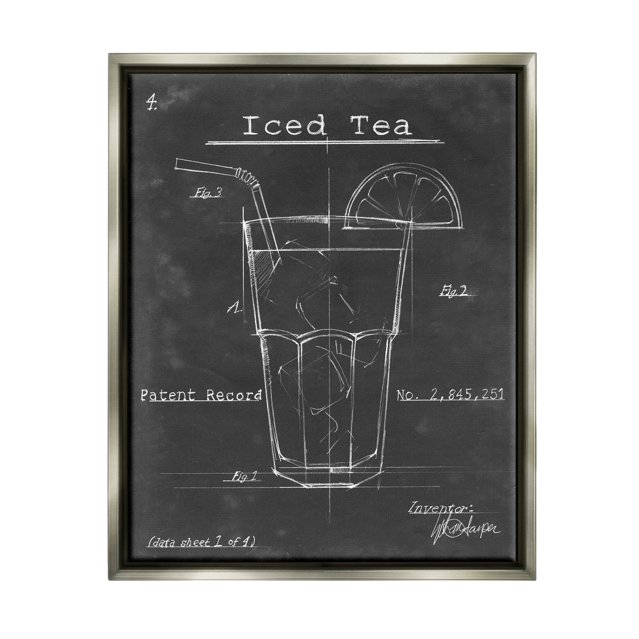 Stupell Industries Iced Tea Patent Diagram Beverage Graphic Art Luster Gray Floating Framed Canvas Print Wall Art, Design by Ethan Harper