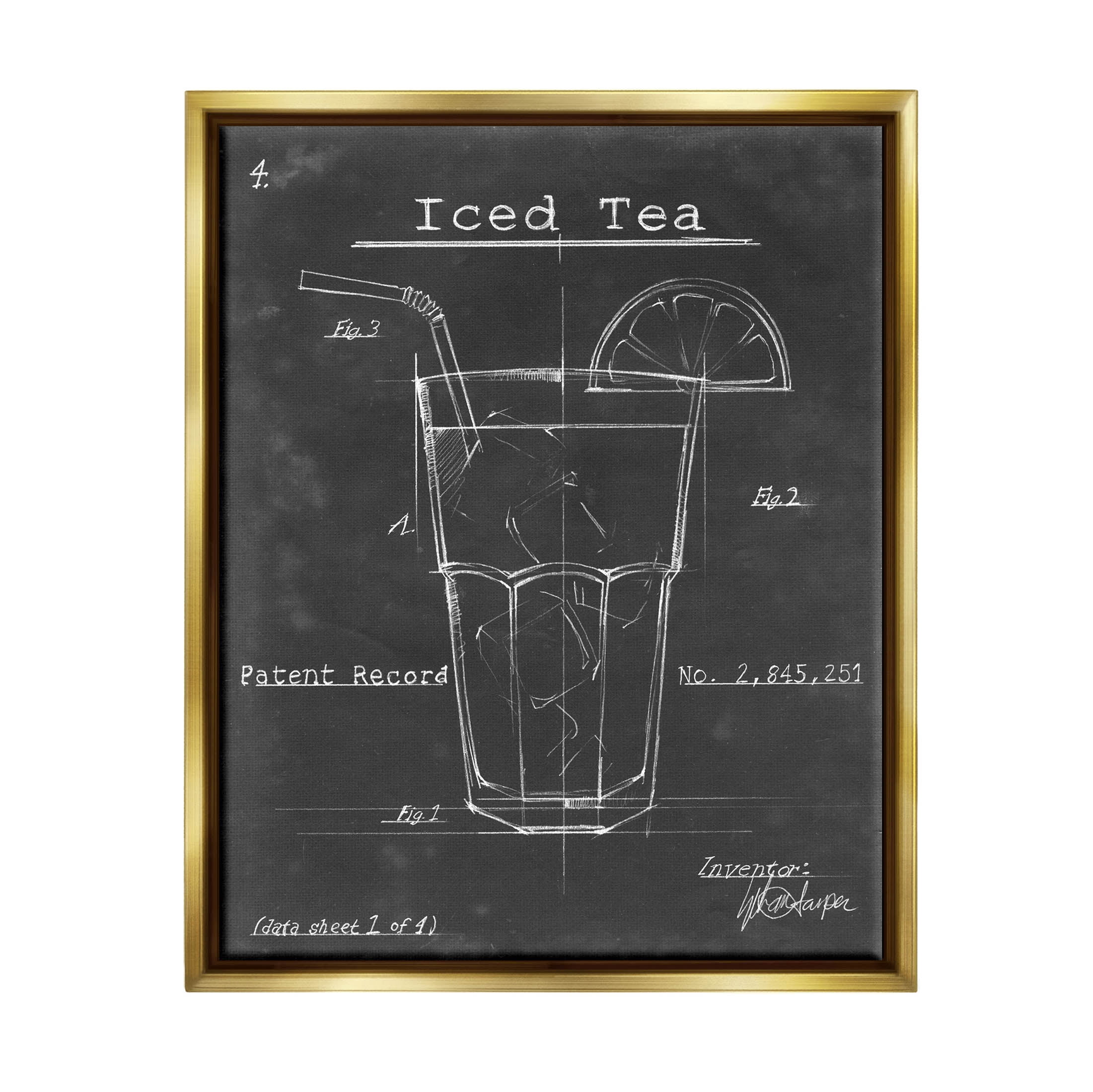 Stupell Industries Iced Tea Patent Diagram Beverage Graphic Art Metallic Gold Floating Framed Canvas Print Wall Art, Design by Ethan Harper