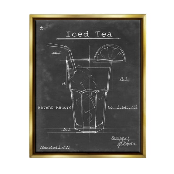 Stupell Industries Iced Tea Patent Diagram Beverage Graphic Art Metallic Gold Floating Framed Canvas Print Wall Art, Design by Ethan Harper