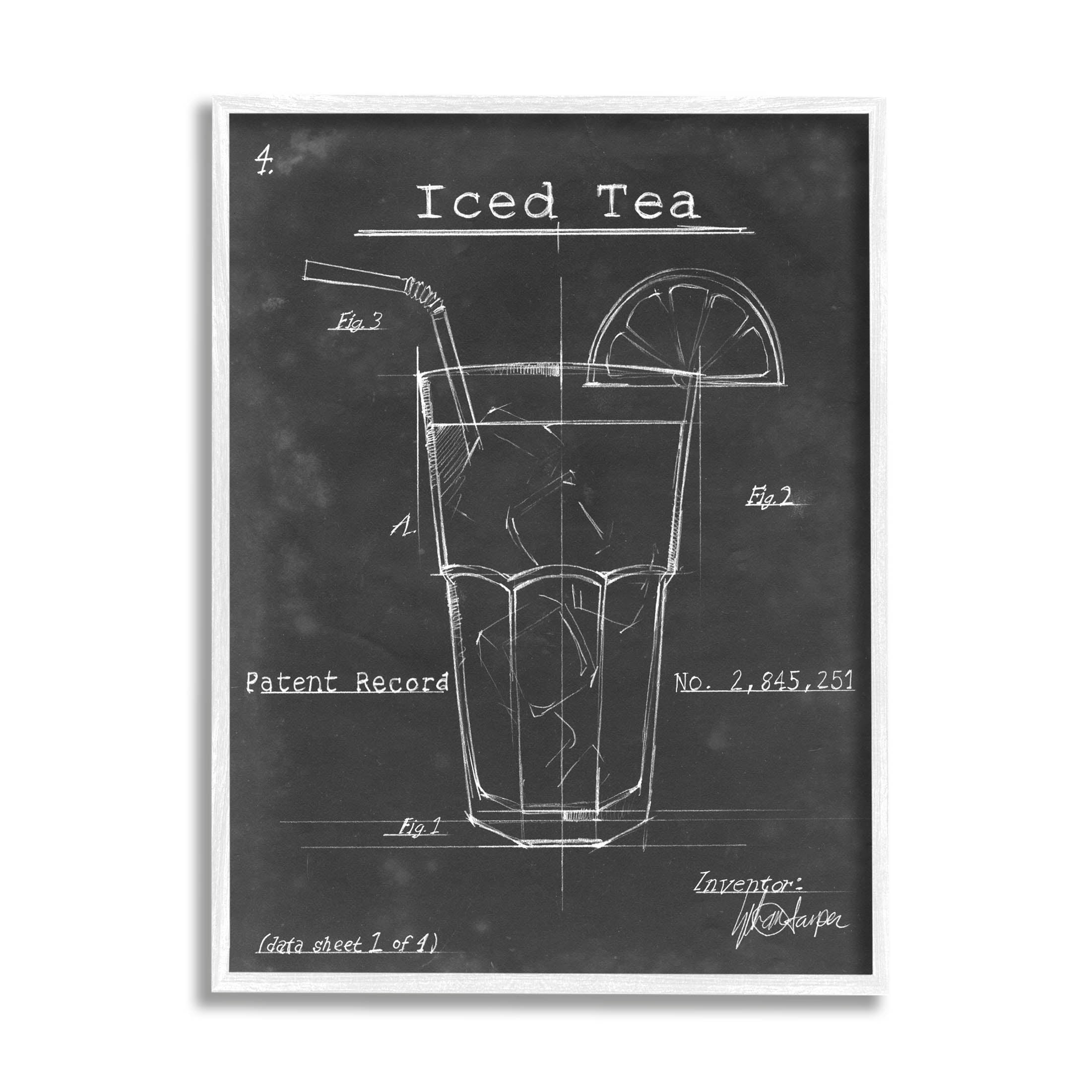 Stupell Industries Iced Tea Patent Diagram Beverage Graphic Art White Framed Art Print Wall Art, Design by Ethan Harper