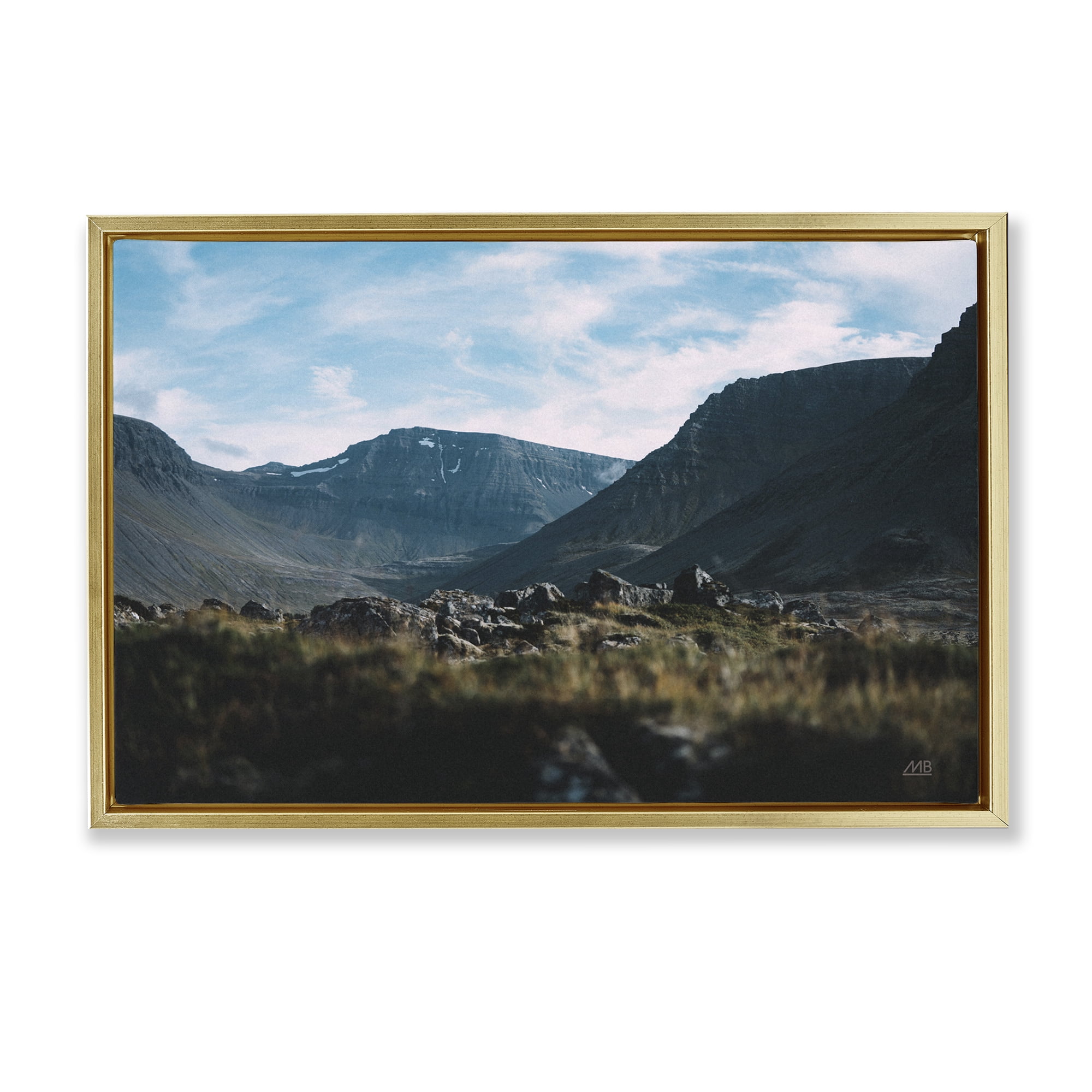 Stupell Industries Iceland Hike Landscape Landscape & Nature Photography Gold Floater Framed Canvas Art Print Wall Art, 31 x 21