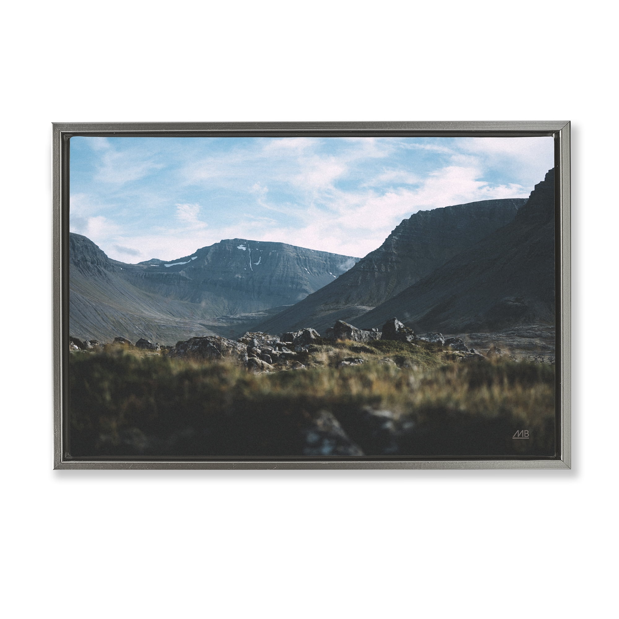 Stupell Industries Iceland Hike Landscape Landscape & Nature Photography Gray Floater Framed Canvas Art Print Wall Art, 31 x 21