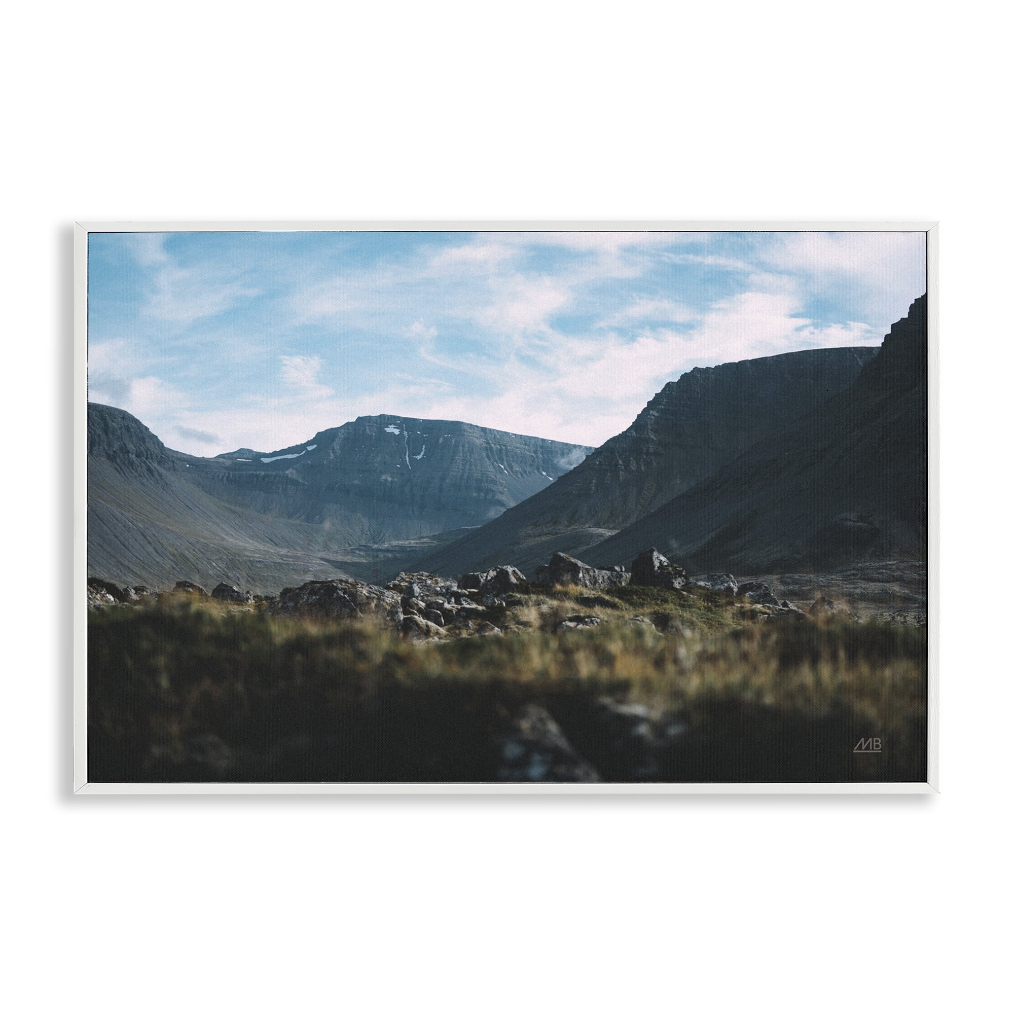 Stupell Industries Iceland Hike Landscape Landscape & Nature Photography White Framed Art Print Wall Art, 18 x 12