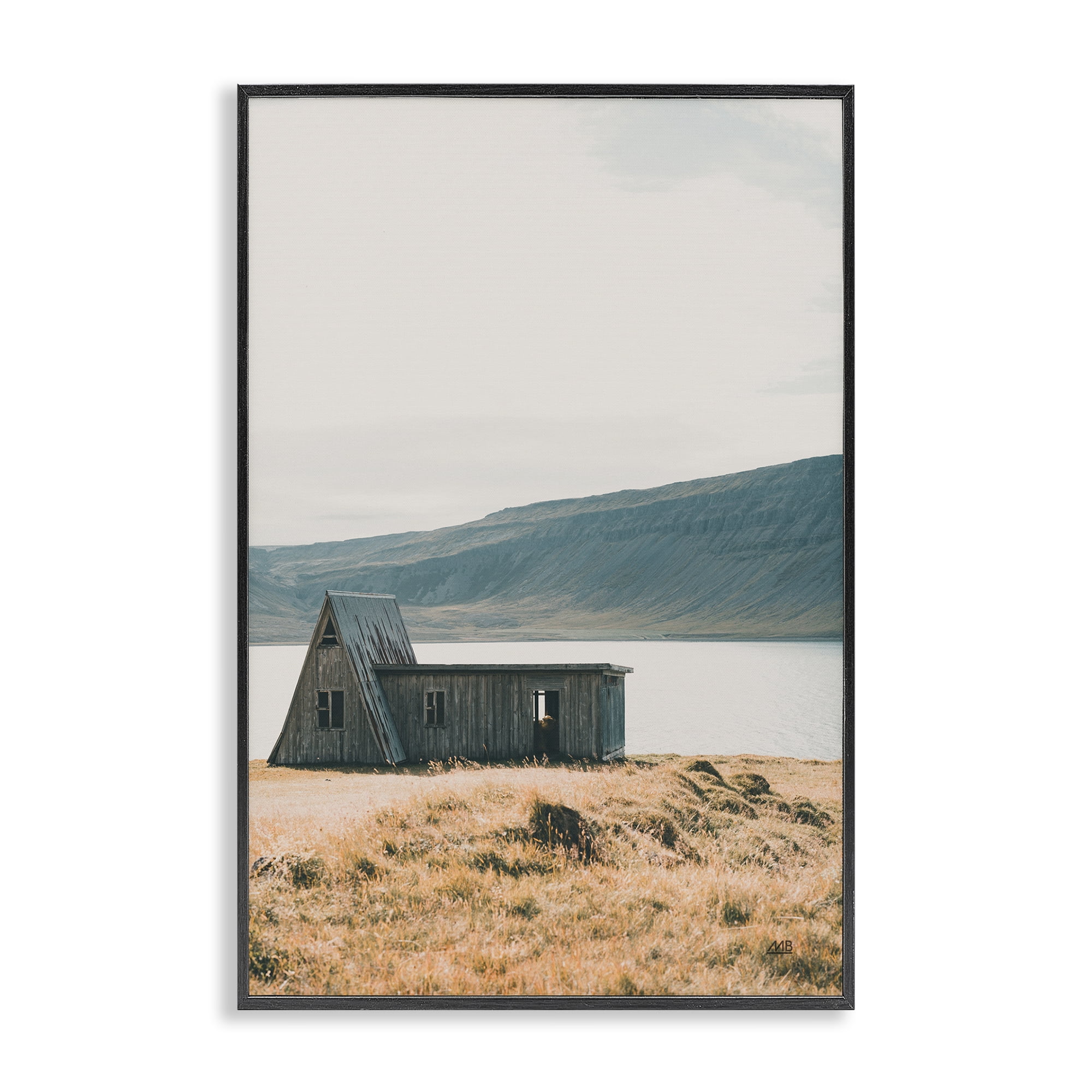 Stupell Industries Iceland Shore Cottage Landscape & Nature Photography Black Framed Art Print Wall Art, 20 x 30
