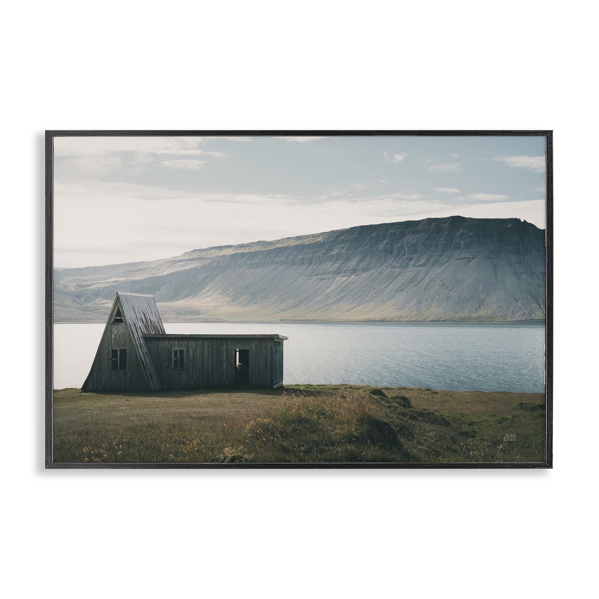Stupell Industries Icelandic Mountain Shore Landscape & Nature Photography Black Framed Art Print Wall Art, 18 x 12