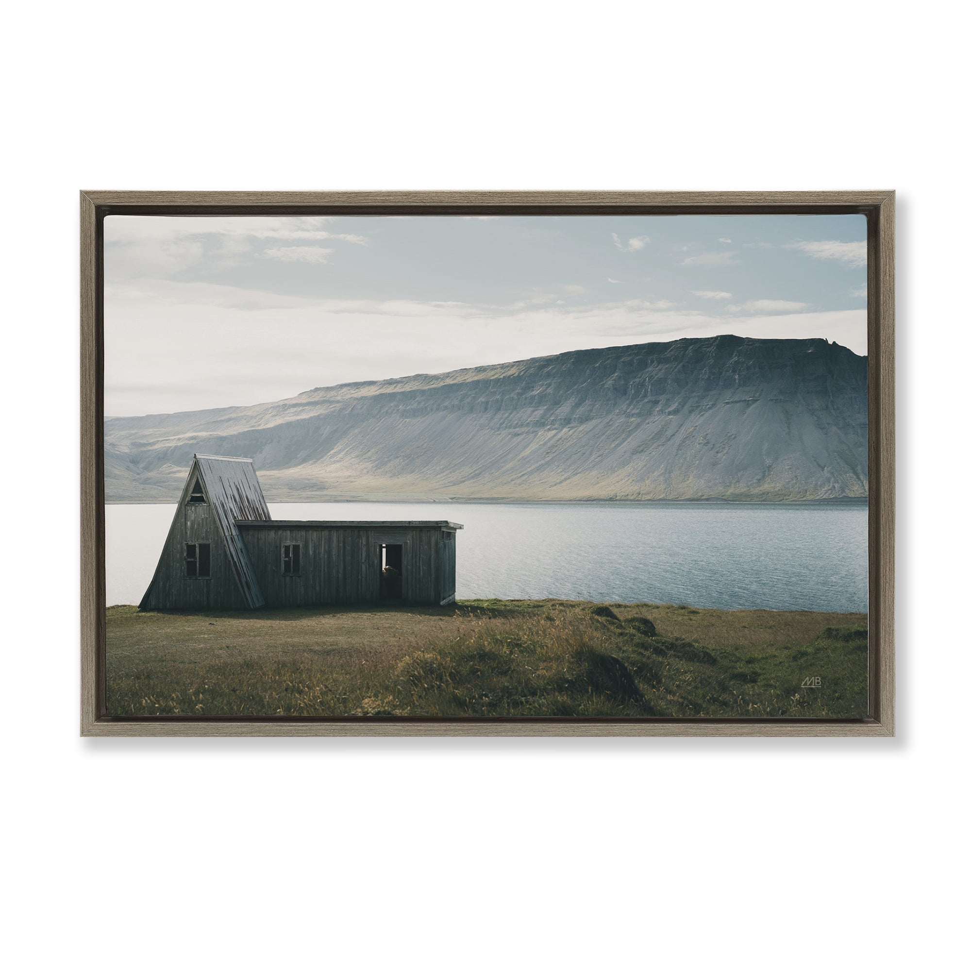 Stupell Industries Icelandic Mountain Shore Landscape & Nature Photography Brown Floater Framed Canvas Art Print Wall Art, 31 x 21