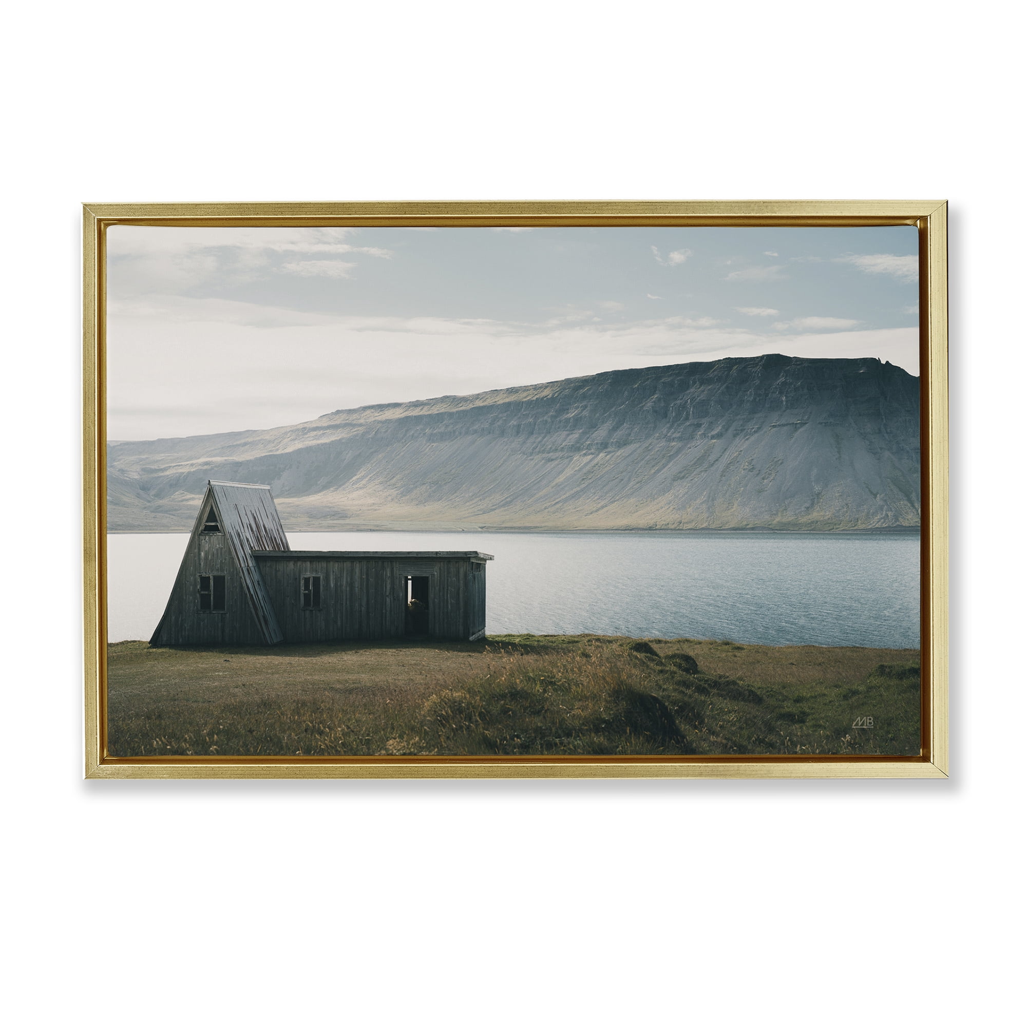 Stupell Industries Icelandic Mountain Shore Landscape & Nature Photography Gold Floater Framed Canvas Art Print Wall Art, 25 x 17