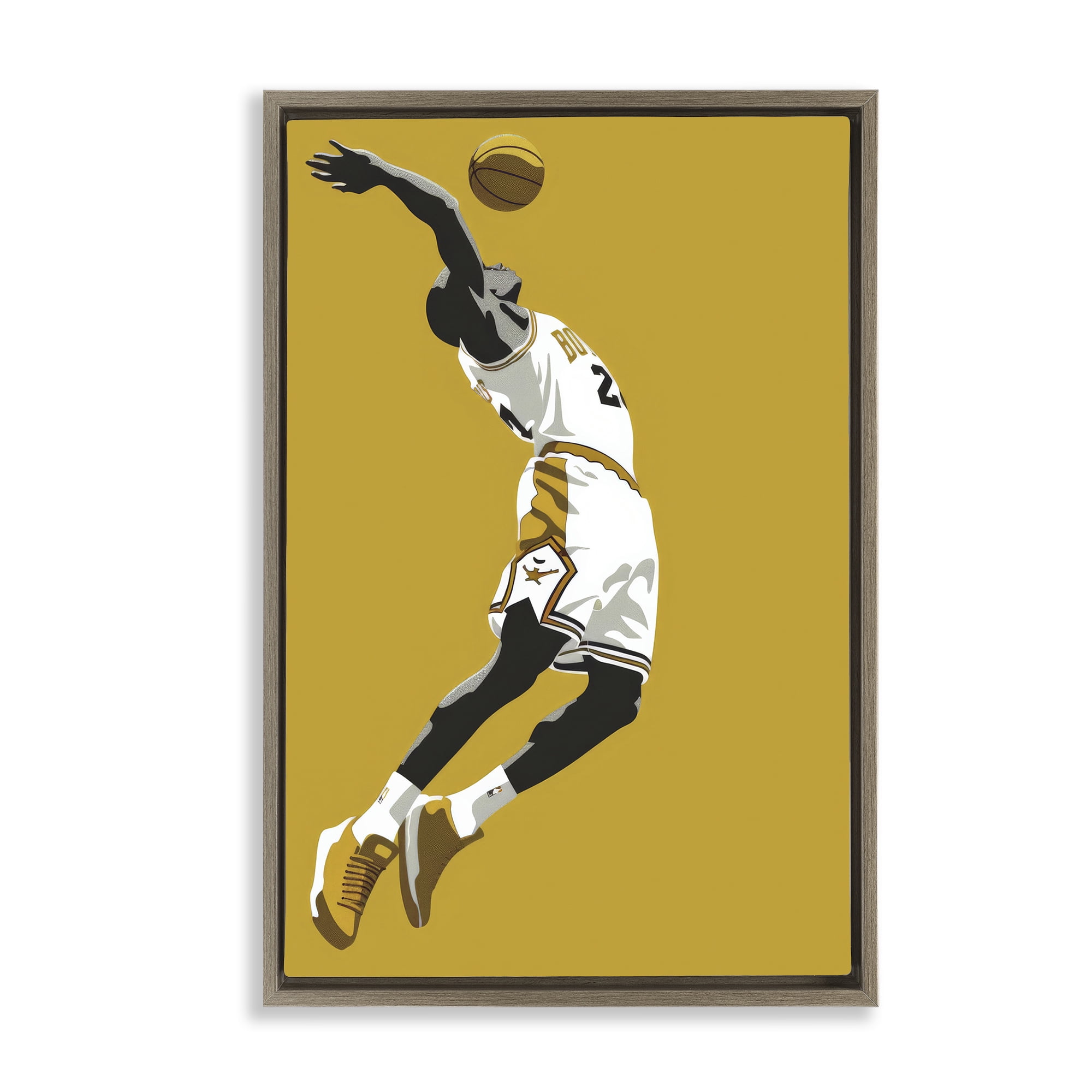 Stupell Industries Iconic Basketball Dunk Brown Framed Floater Canvas Wall Art, design by Ray Powers