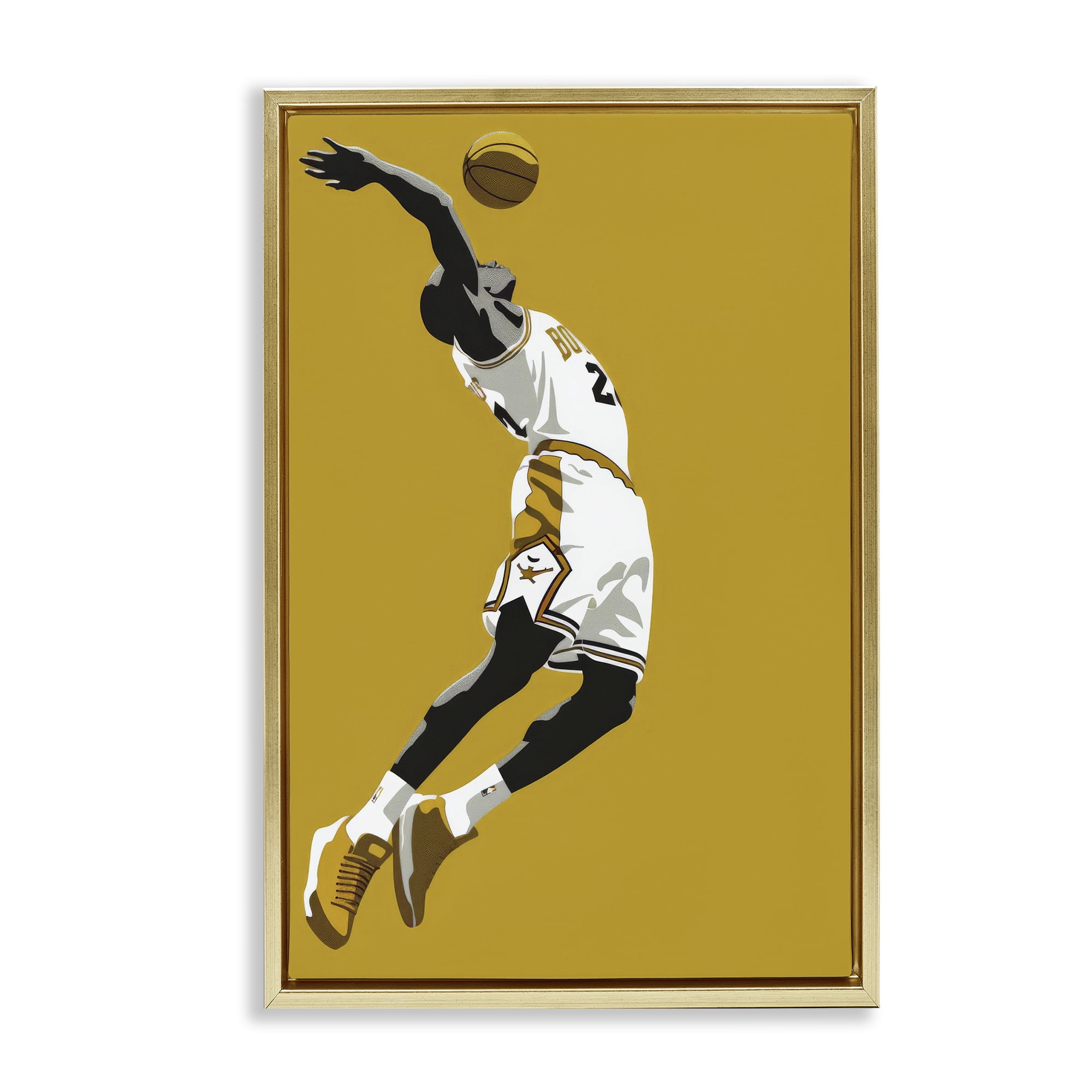 Stupell Industries Iconic Basketball Dunk Gold Framed Floater Canvas Wall Art, design by Ray Powers