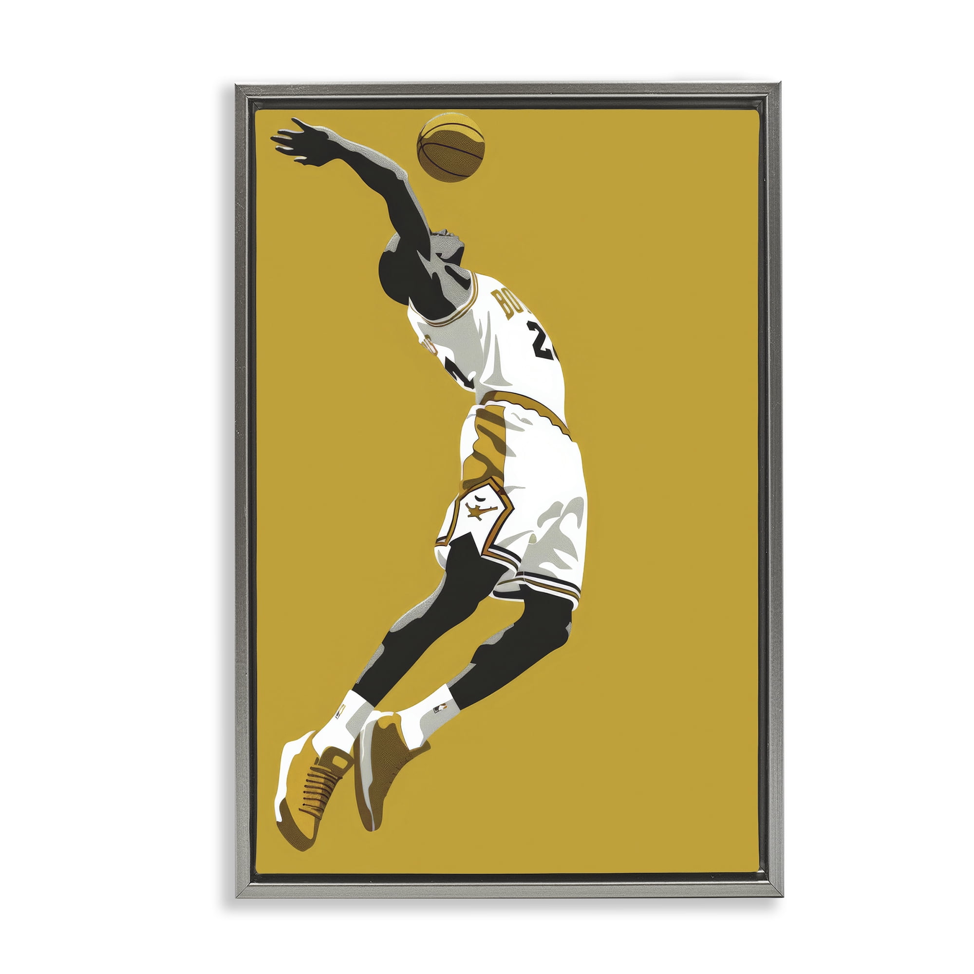 Stupell Industries Iconic Basketball Dunk Gray Framed Floater Canvas Wall Art, design by Ray Powers