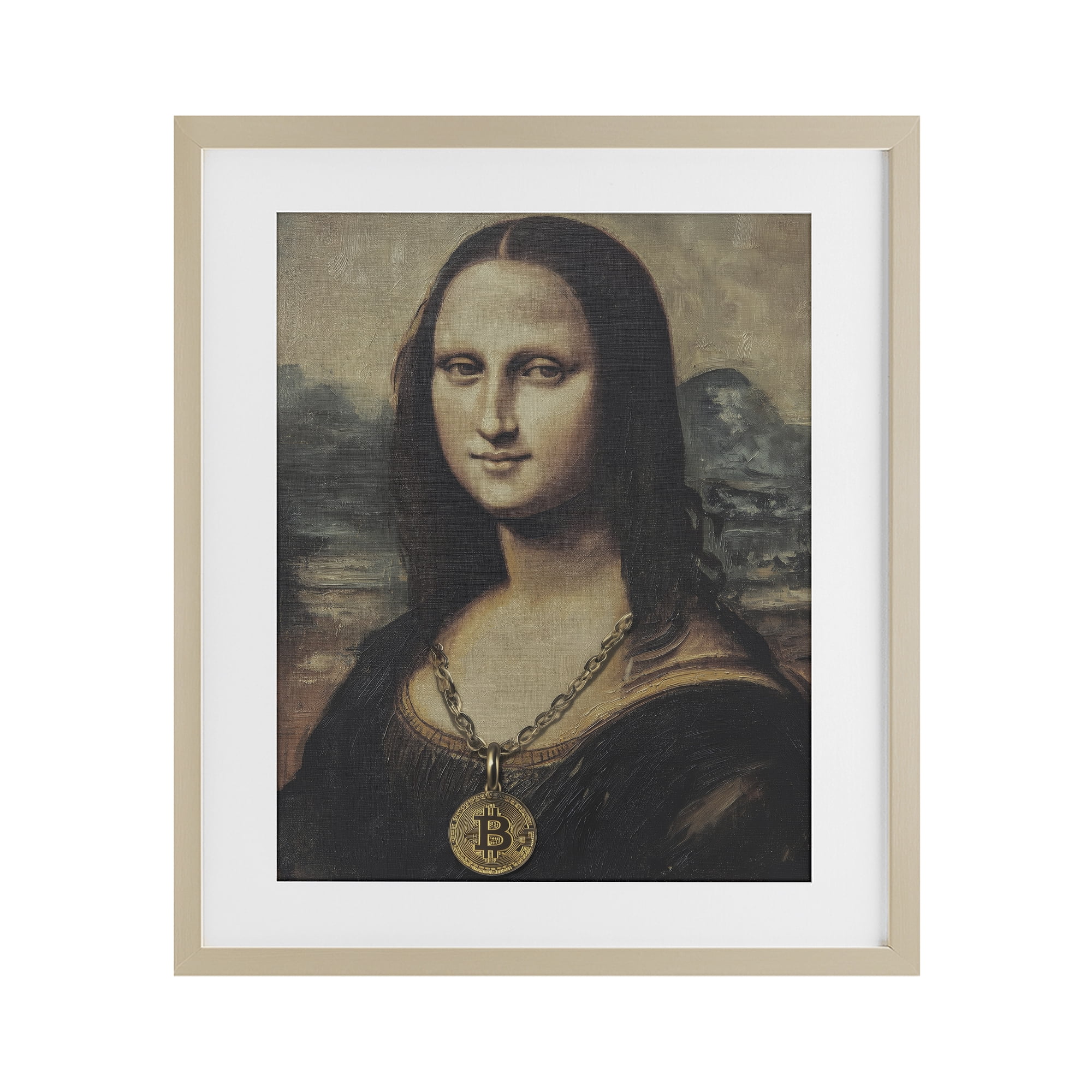 Stupell Industries Iconic Bitcoin Smile Classic Birch Framed Print Under Glass, design by Svetlana Aleynikova