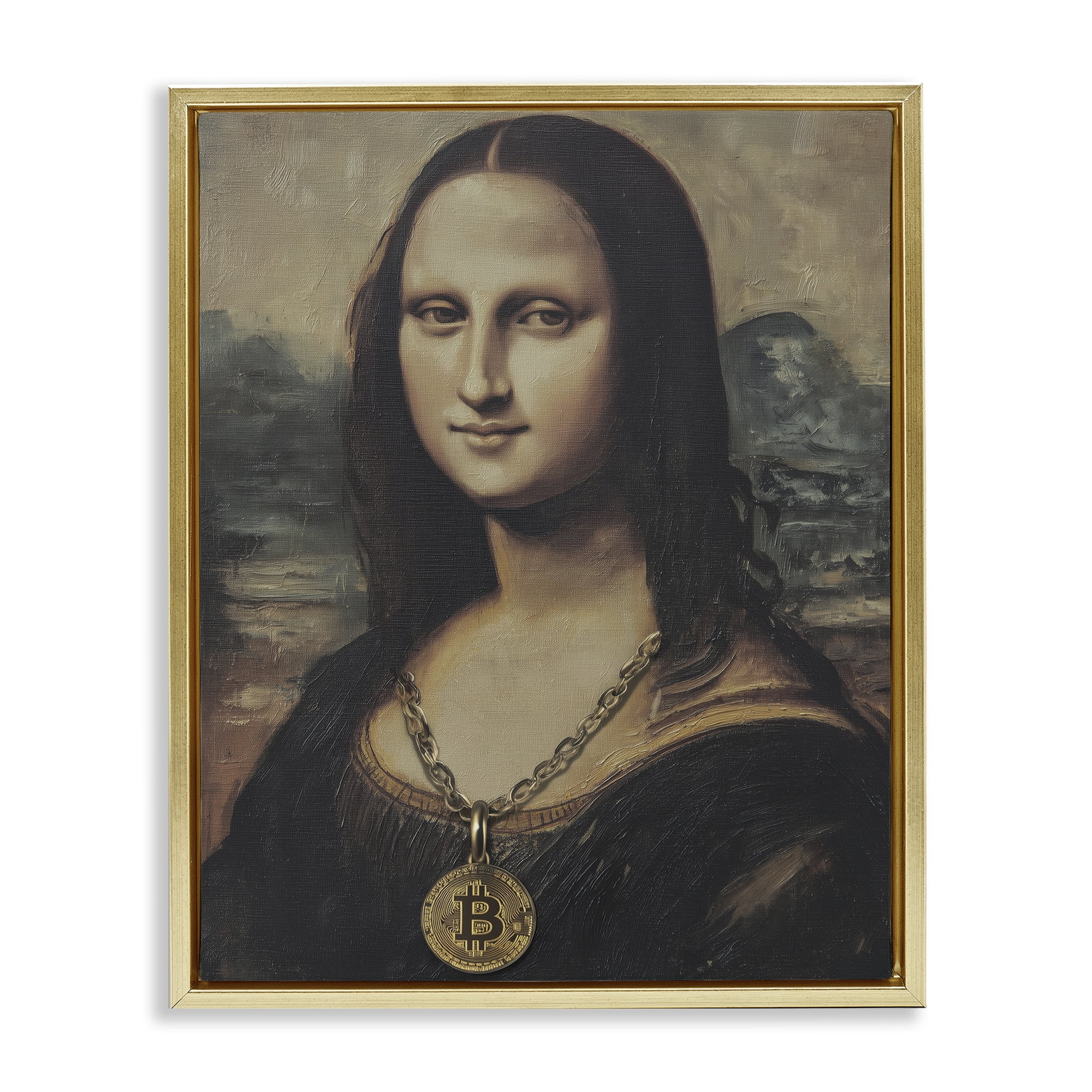 Stupell Industries Iconic Bitcoin Smile Classic Gold Framed Floater Canvas Wall Art, design by Svetlana Aleynikova